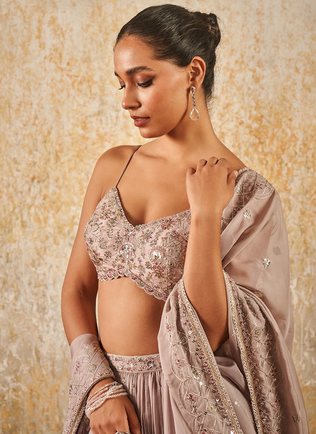 Dusty Pink Embroidered Lehenga - Lashkaraa