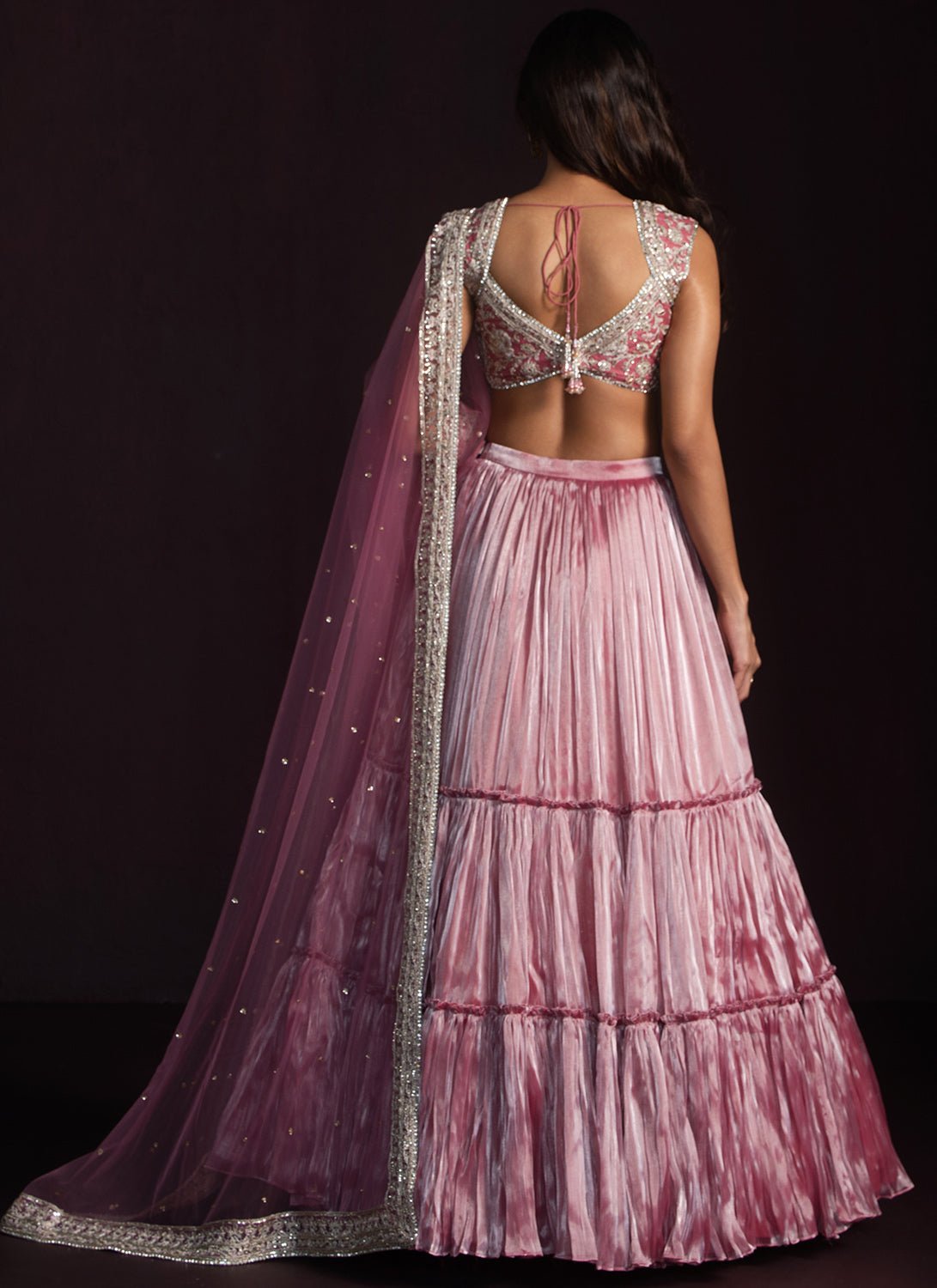 Dusty Pink Embroidered Organza Lehenga - Lashkaraa