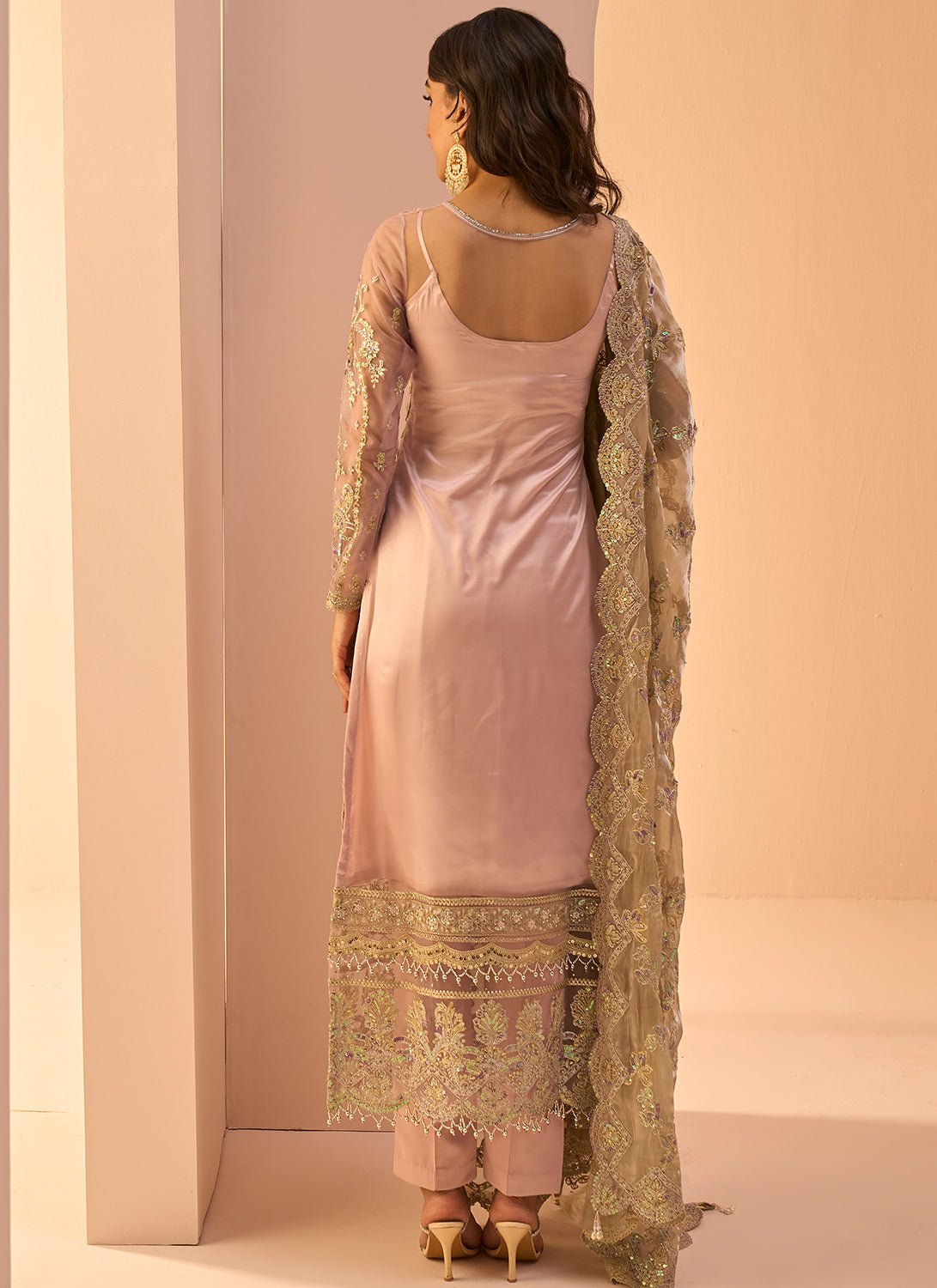 Dusty Pink Embroidered Straight Suit - Lashkaraa