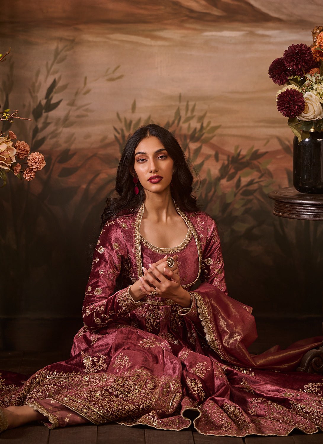 Dusty Pink Embroidered Velvet Anarkali - Lashkaraa