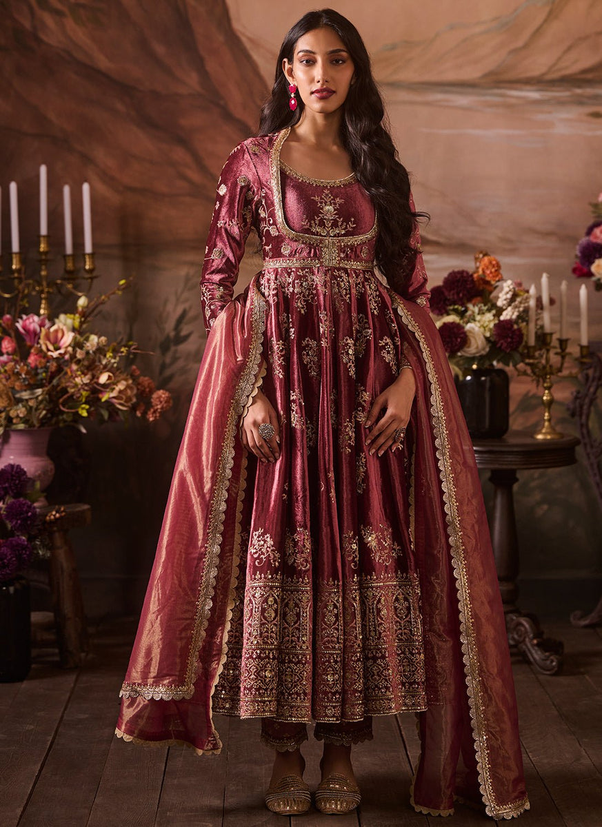 Dusty Pink Embroidered Velvet Anarkali Dusty Pink Embroidered Velvet Anarkali