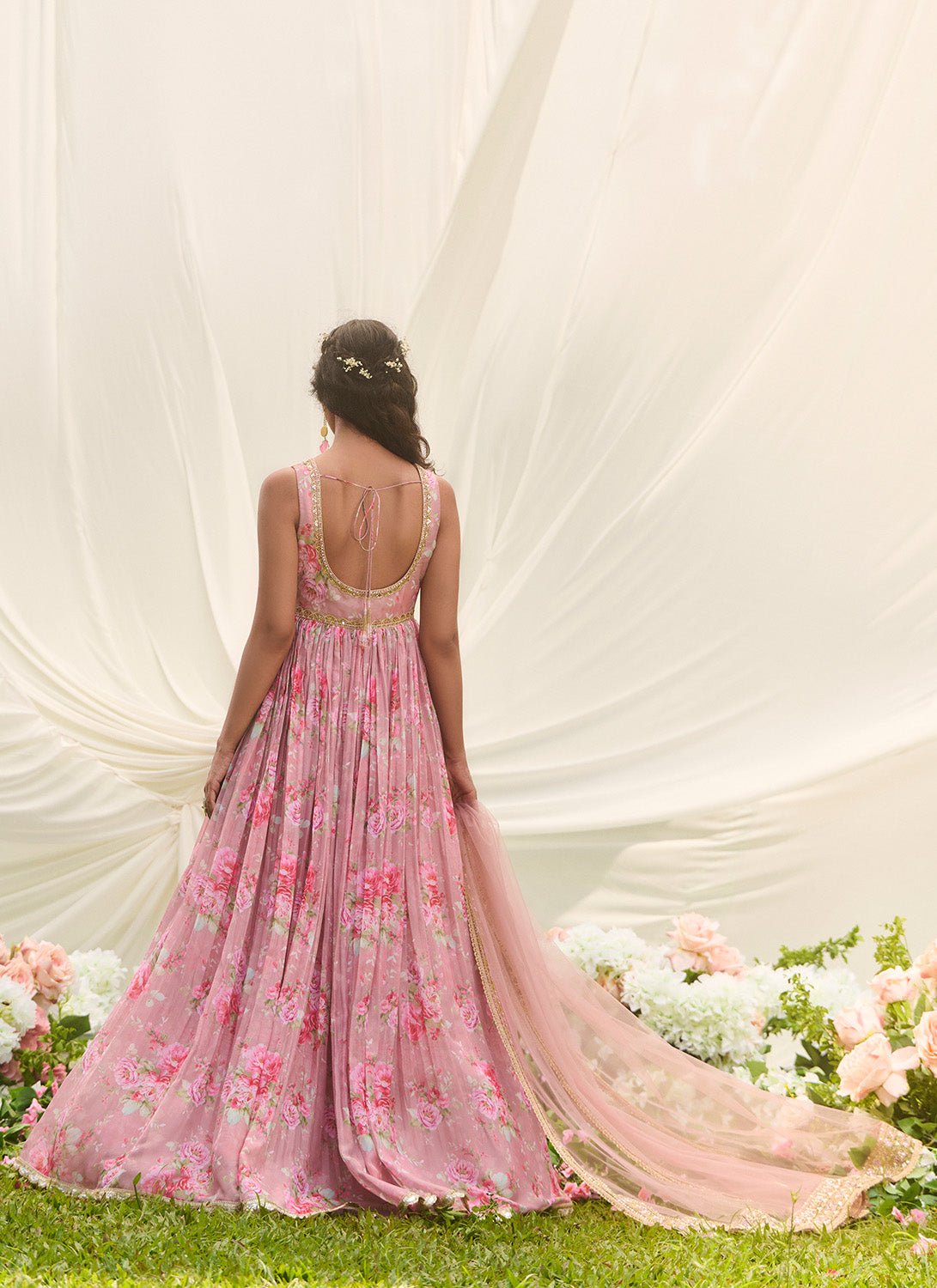 Dusty Pink Multicolor Floral Printed Anarkali - Lashkaraa