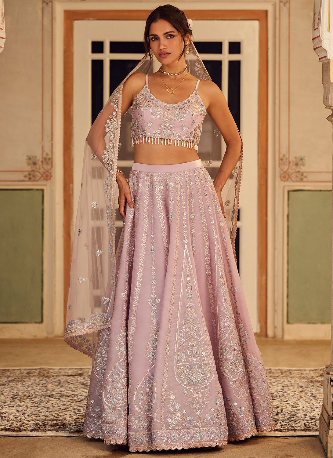 Dusty Purple Embroidered Organza Lehenga - Lashkaraa