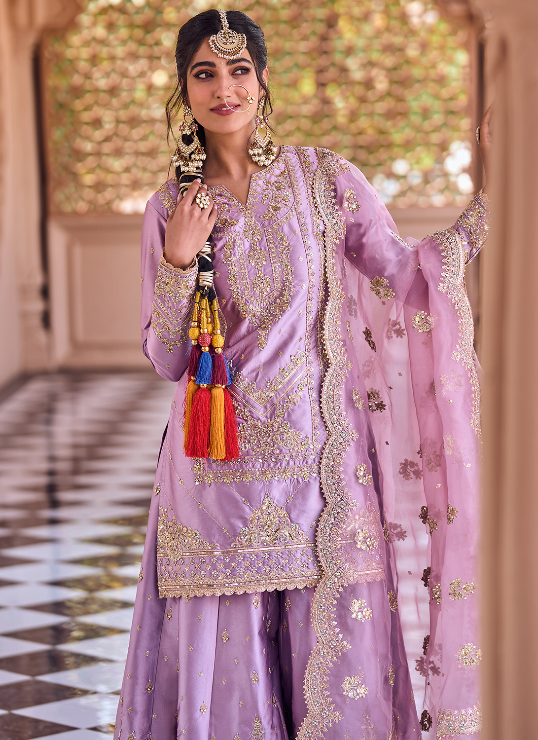 Dusty Purple Embroidered Sharara - Lashkaraa