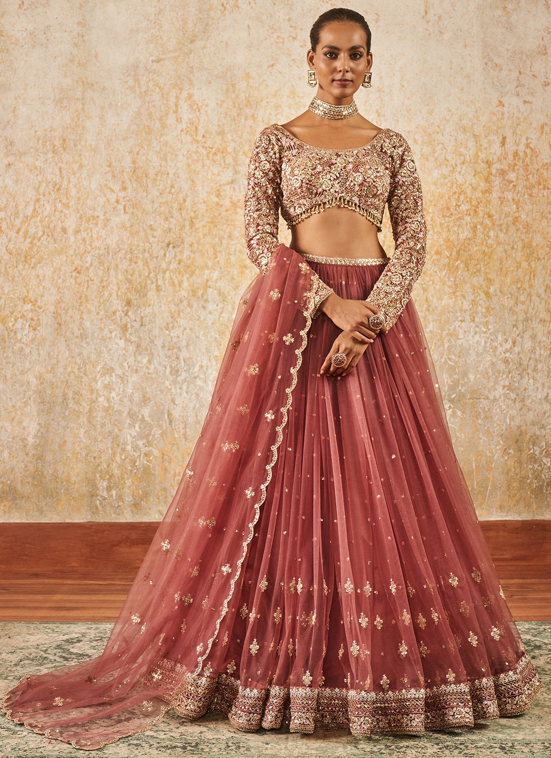 Dusty Rose Embroidered Lehenga - Lashkaraa