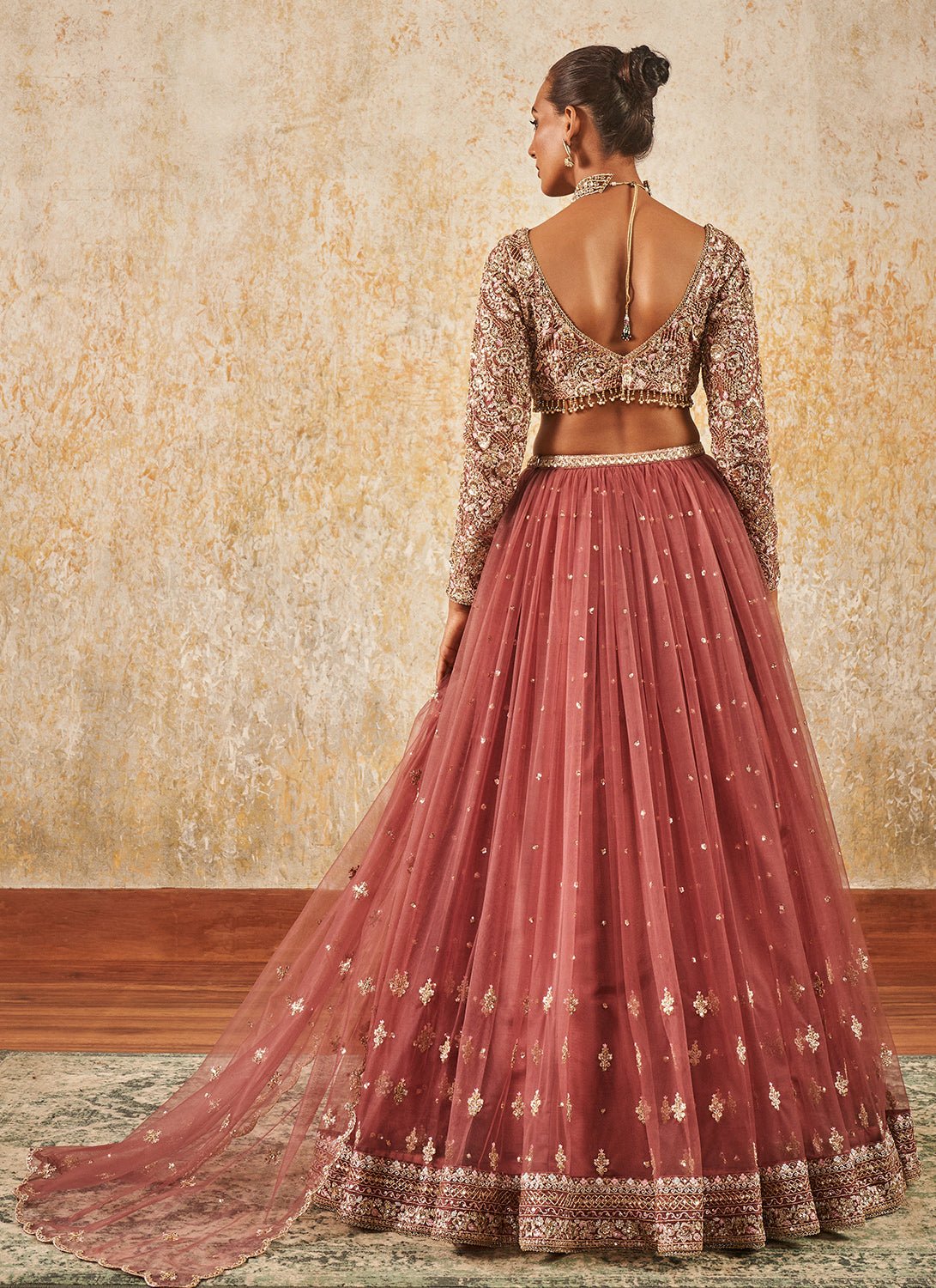 Dusty Rose Embroidered Lehenga - Lashkaraa
