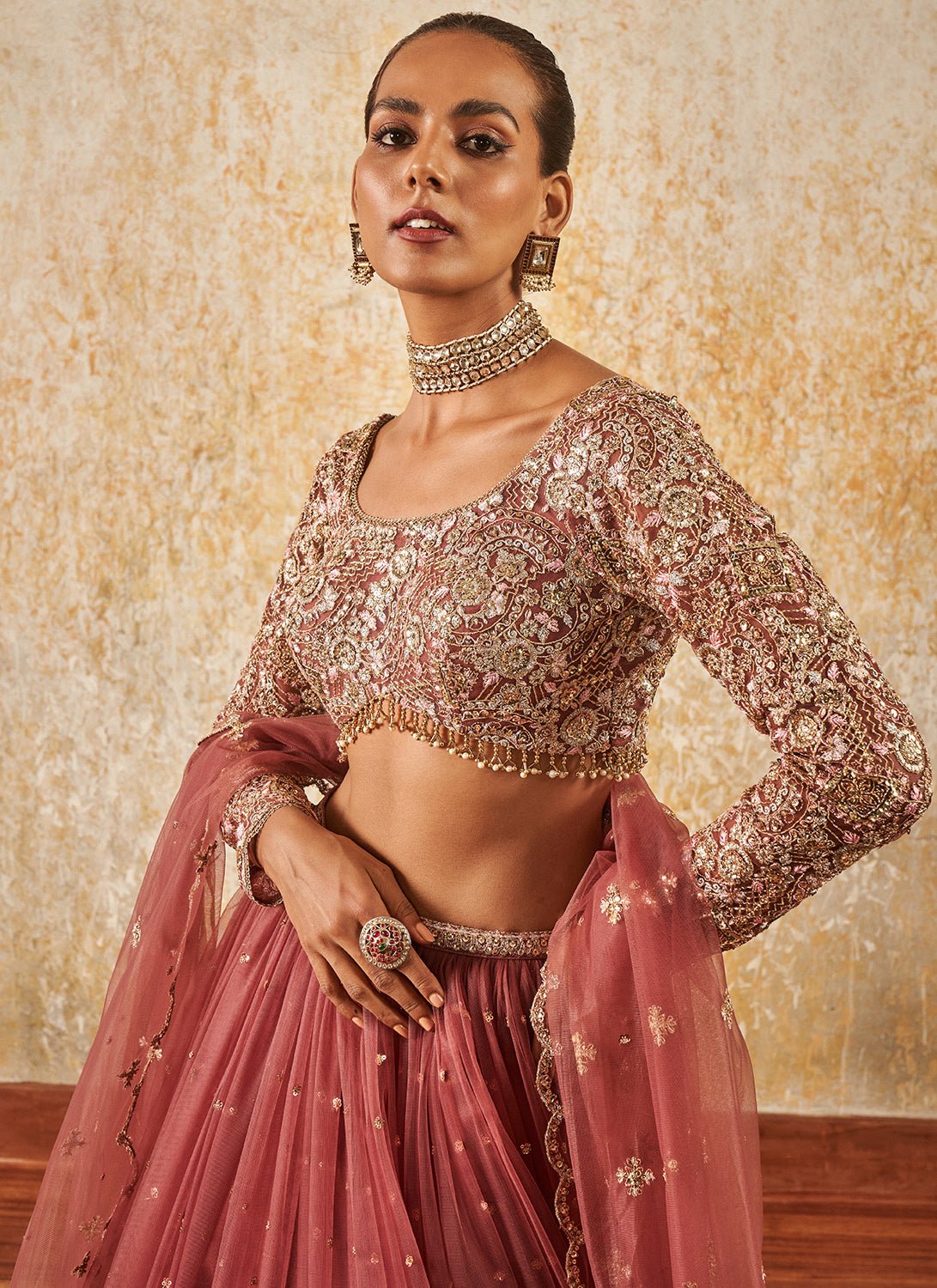 Dusty Rose Embroidered Lehenga - Lashkaraa