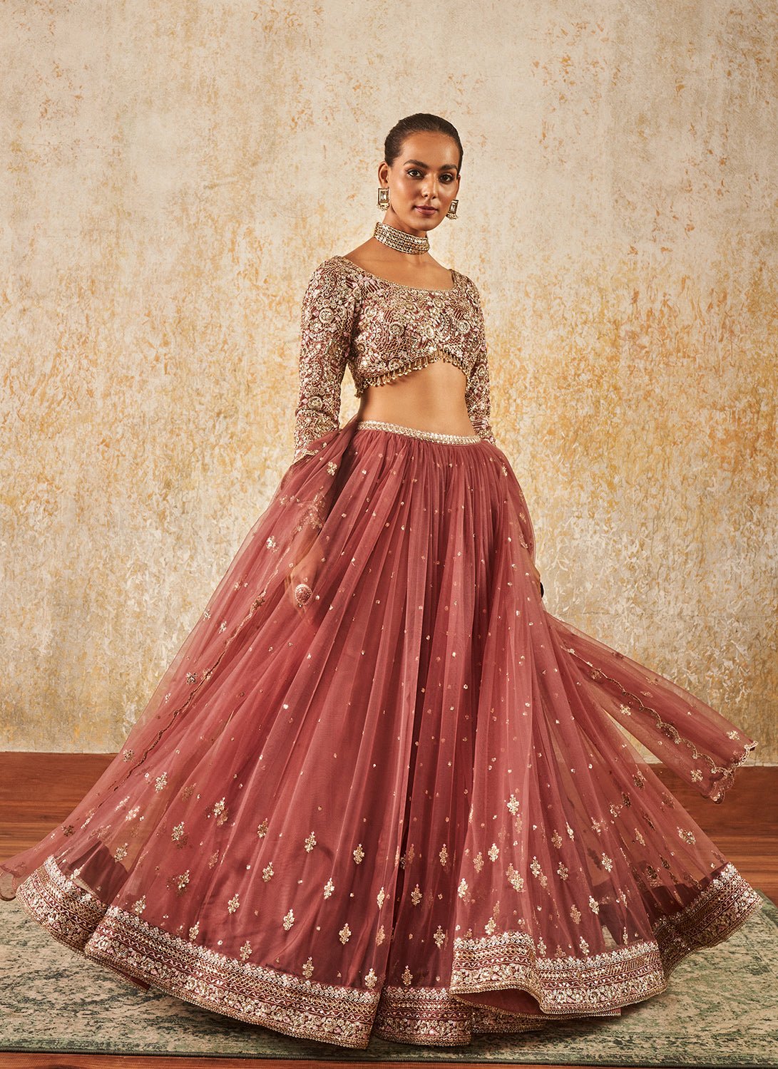 Dusty Rose Embroidered Lehenga - Lashkaraa