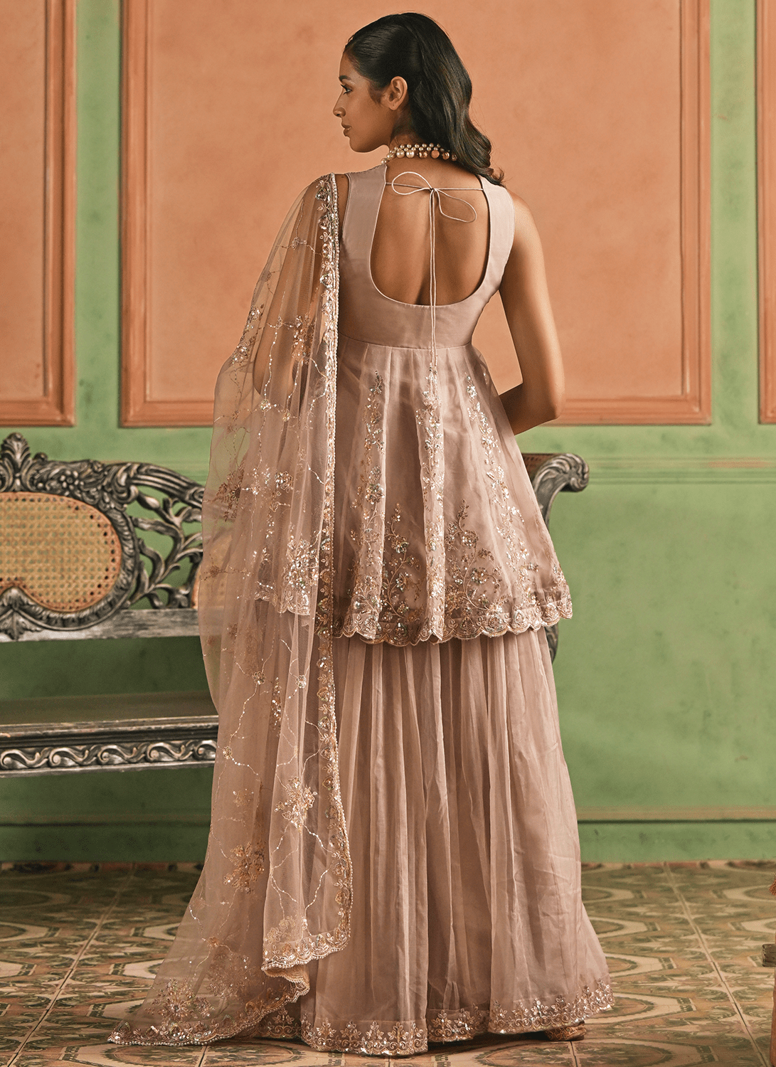 Dusty Rose Pink Embroidered Sharara - Lashkaraa