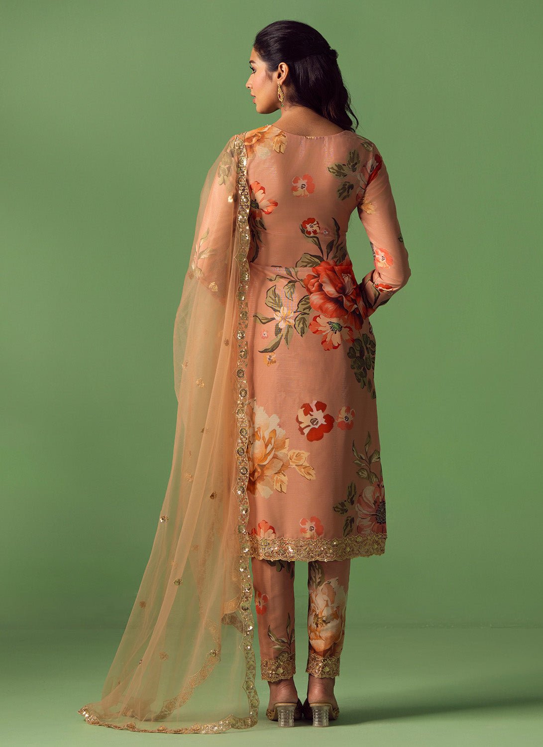 Dusty Salmon Floral Printed Pant Suit - Lashkaraa