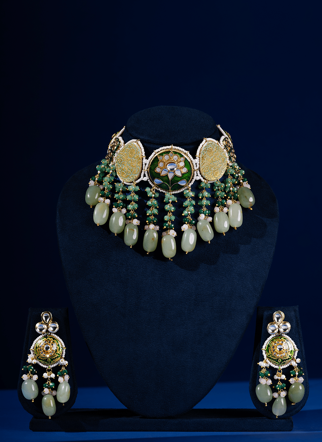 Emerald and Sage Meenakari Choker Set - Lashkaraa
