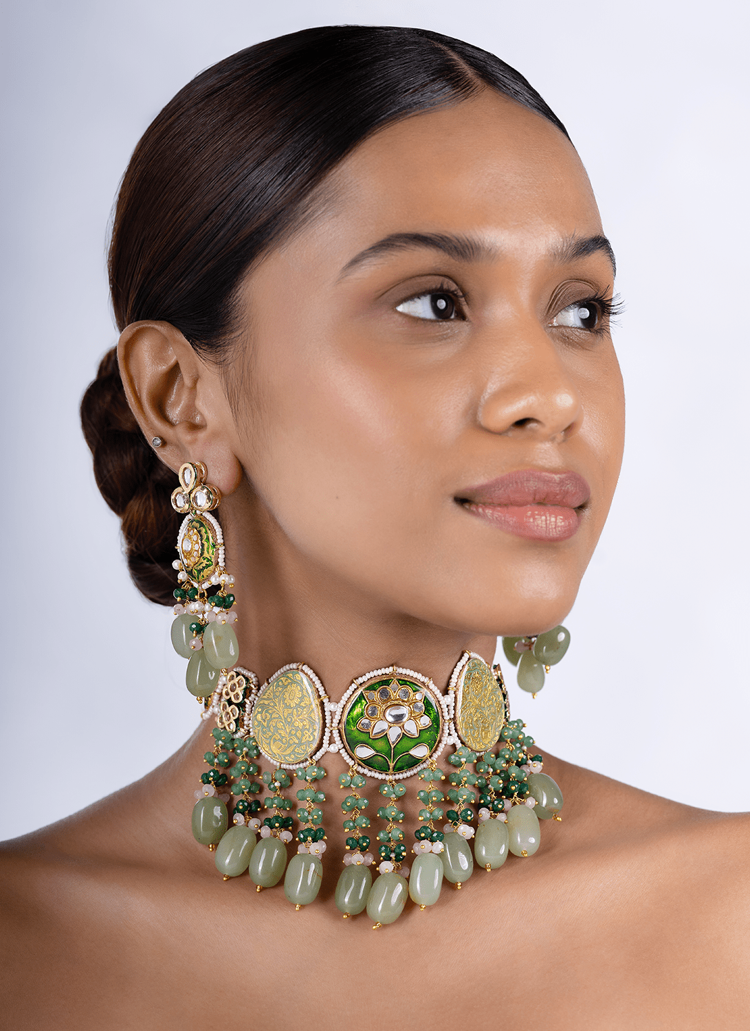 Emerald and Sage Meenakari Choker Set - Lashkaraa