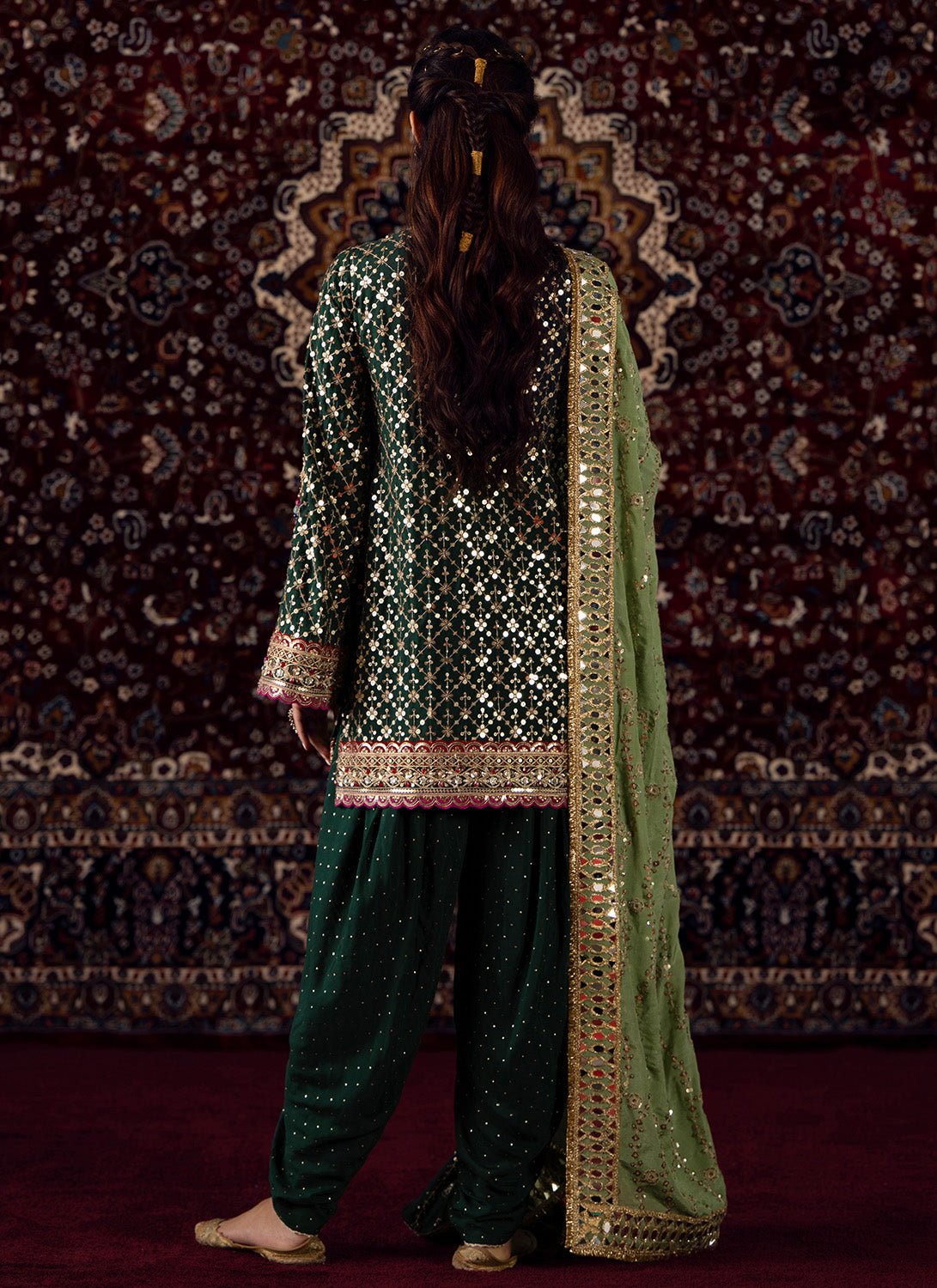 Emerald Green Embroidered Silk Punjabi Suit - Lashkaraa