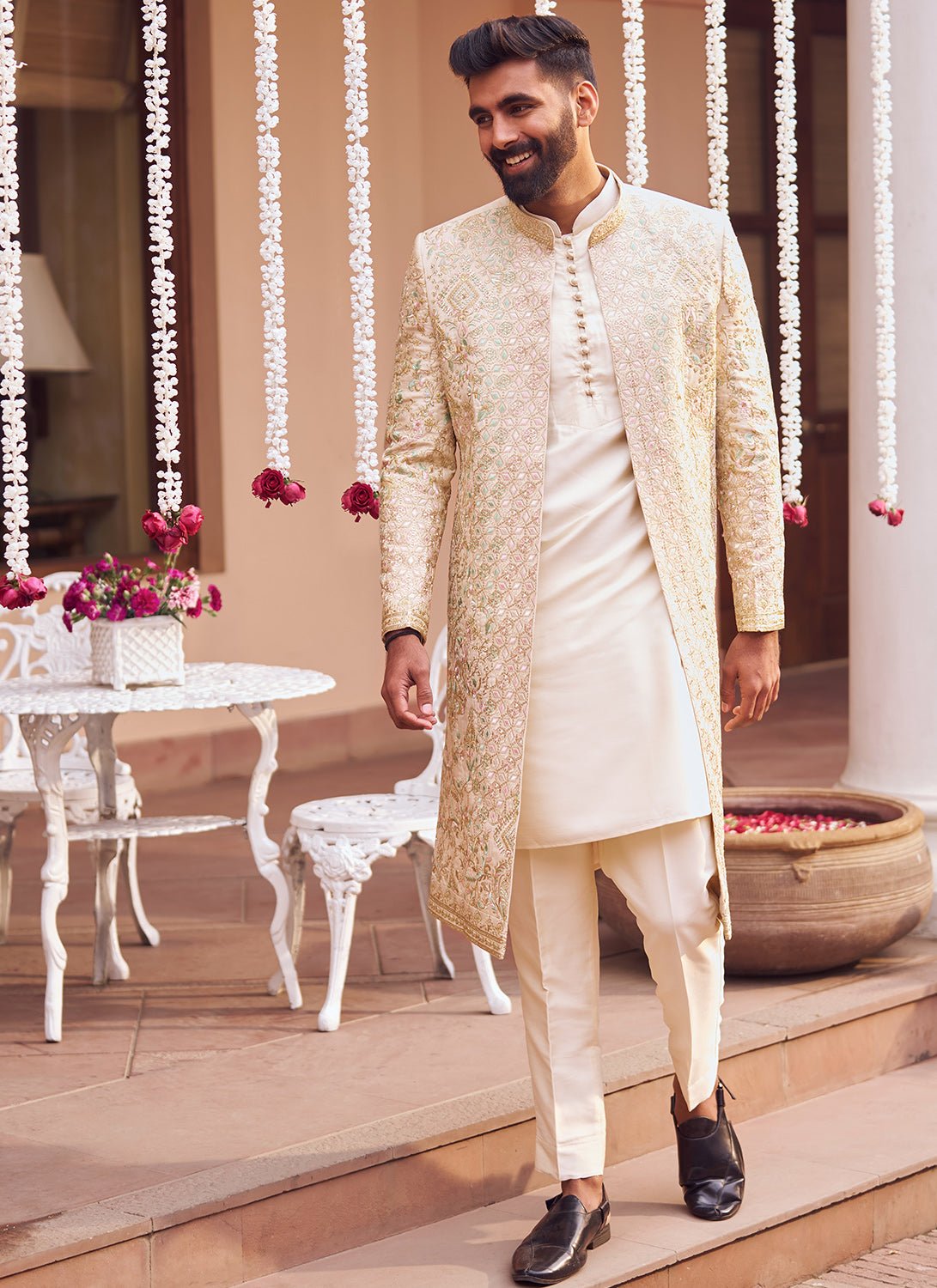 Gold Embroidered Sherwani Set - Lashkaraa
