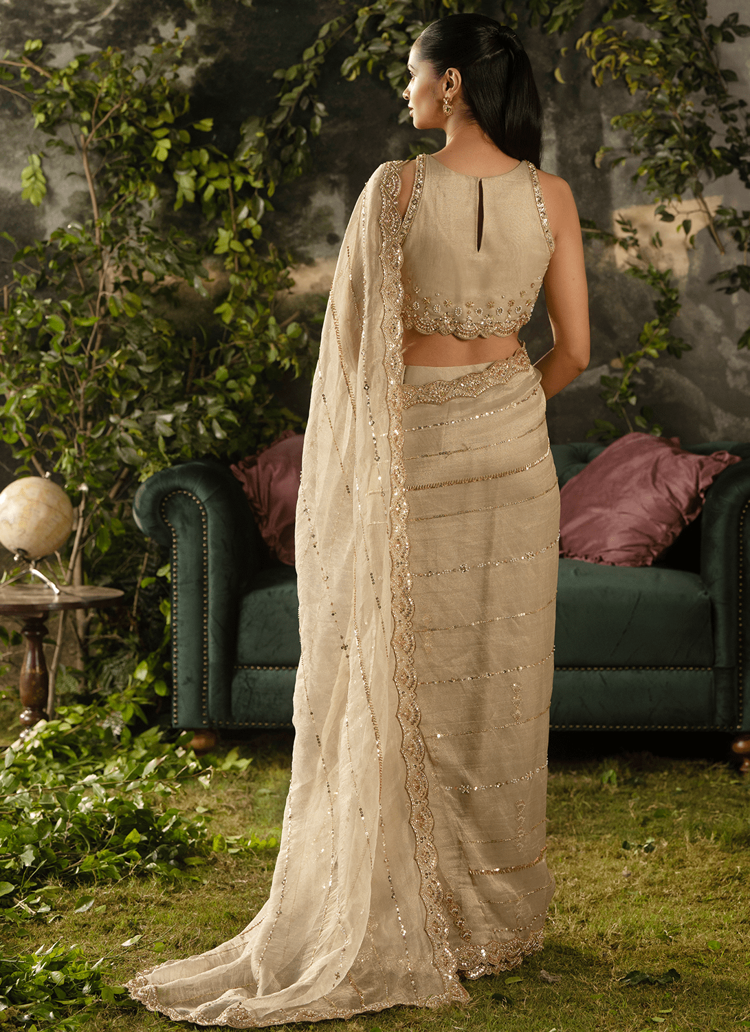 Gold Embroidered Tissue Saree - Lashkaraa