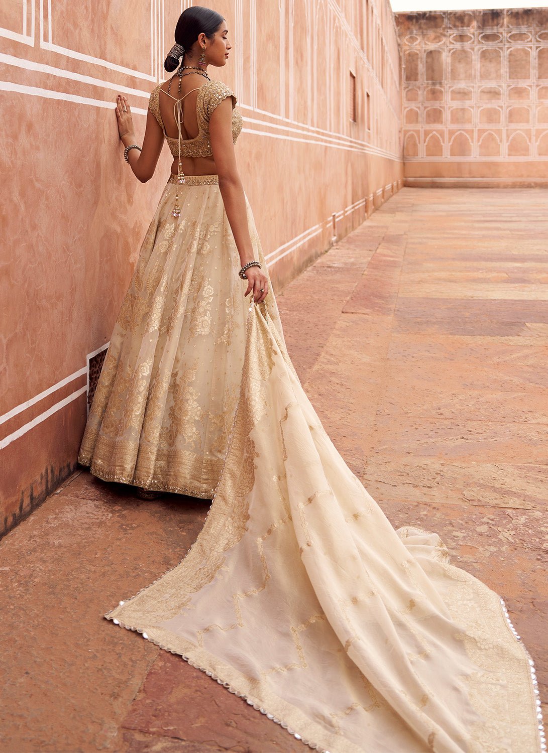 Gold Embroidered Viscose Tissue Lehenga Gold Embroidered Viscose Tissue Lehenga