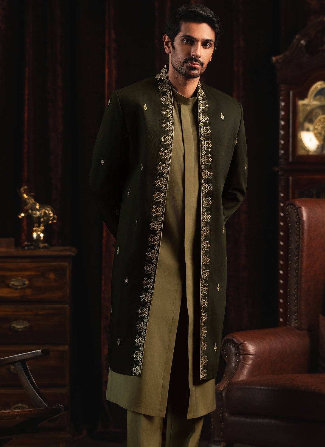 Green Embroidered Sherwani Set - Lashkaraa