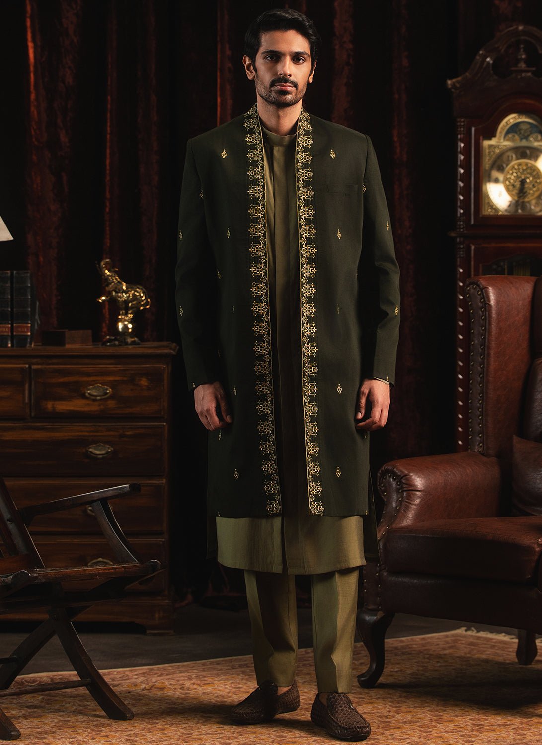 Green Embroidered Sherwani Set - Lashkaraa