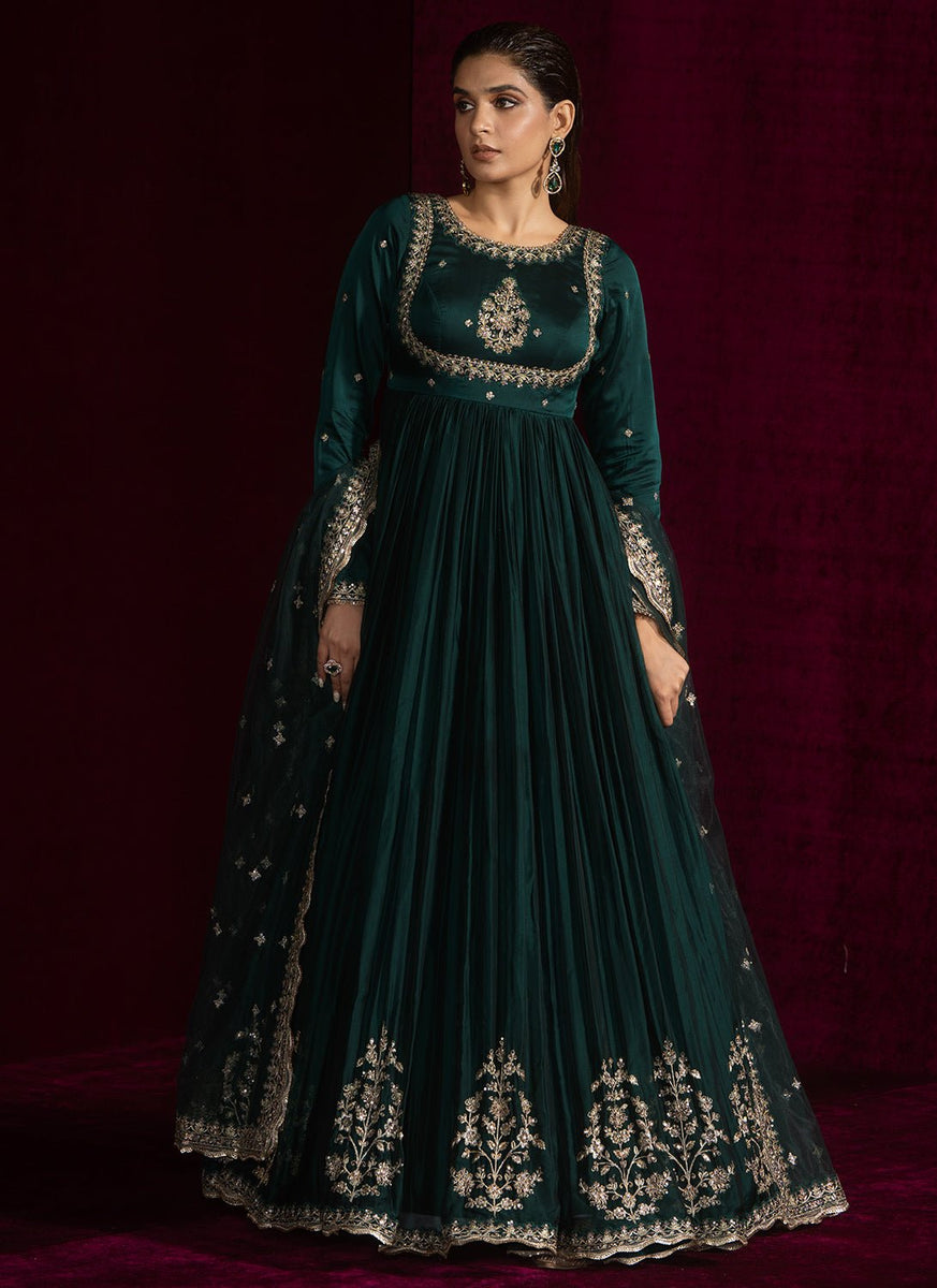 green emerald velvet dress Buy Green Georgette Anarkali Anarkali Suit ss097 main image 0