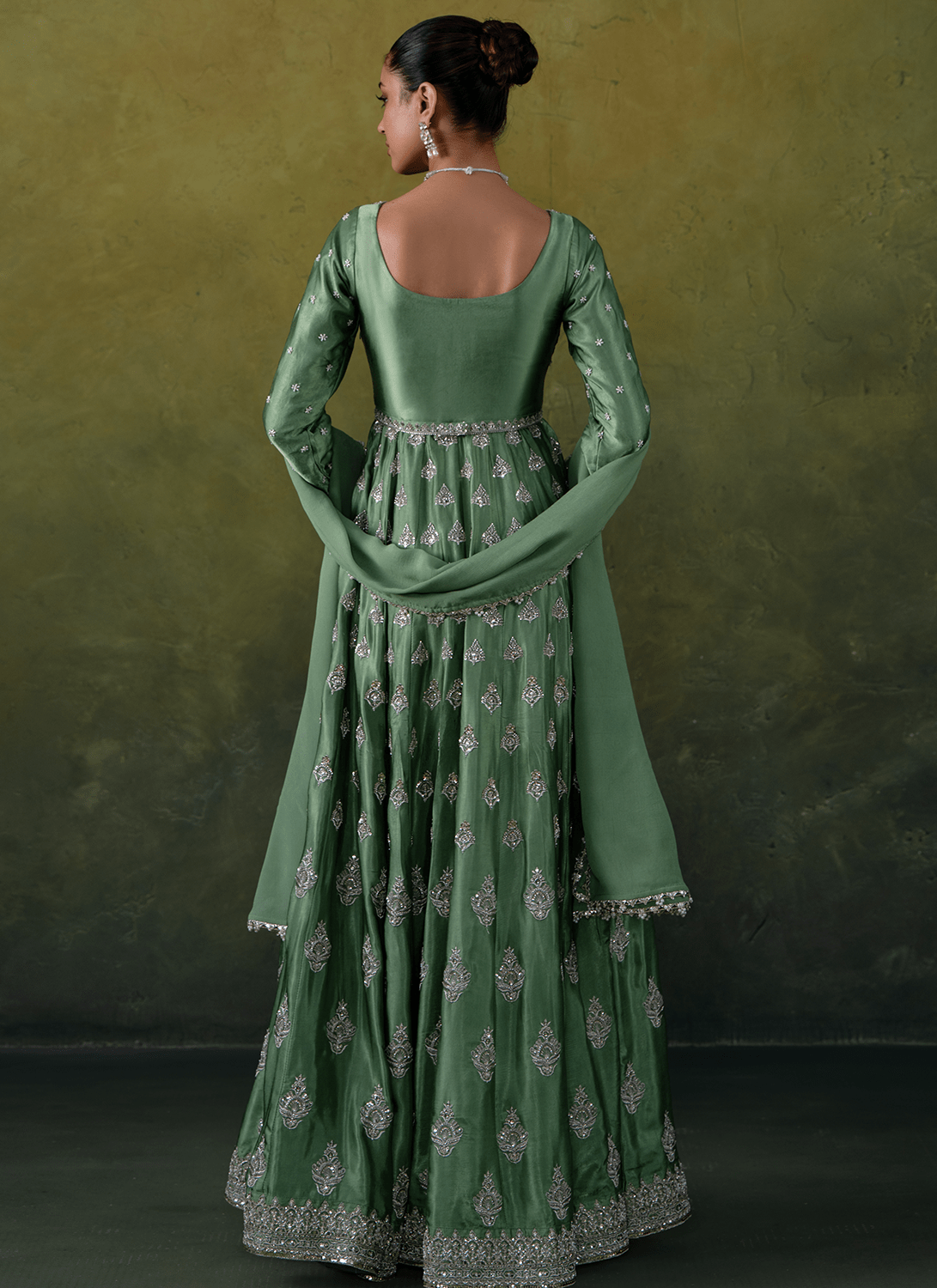 Green Embroidered Silk Anarkali - Lashkaraa