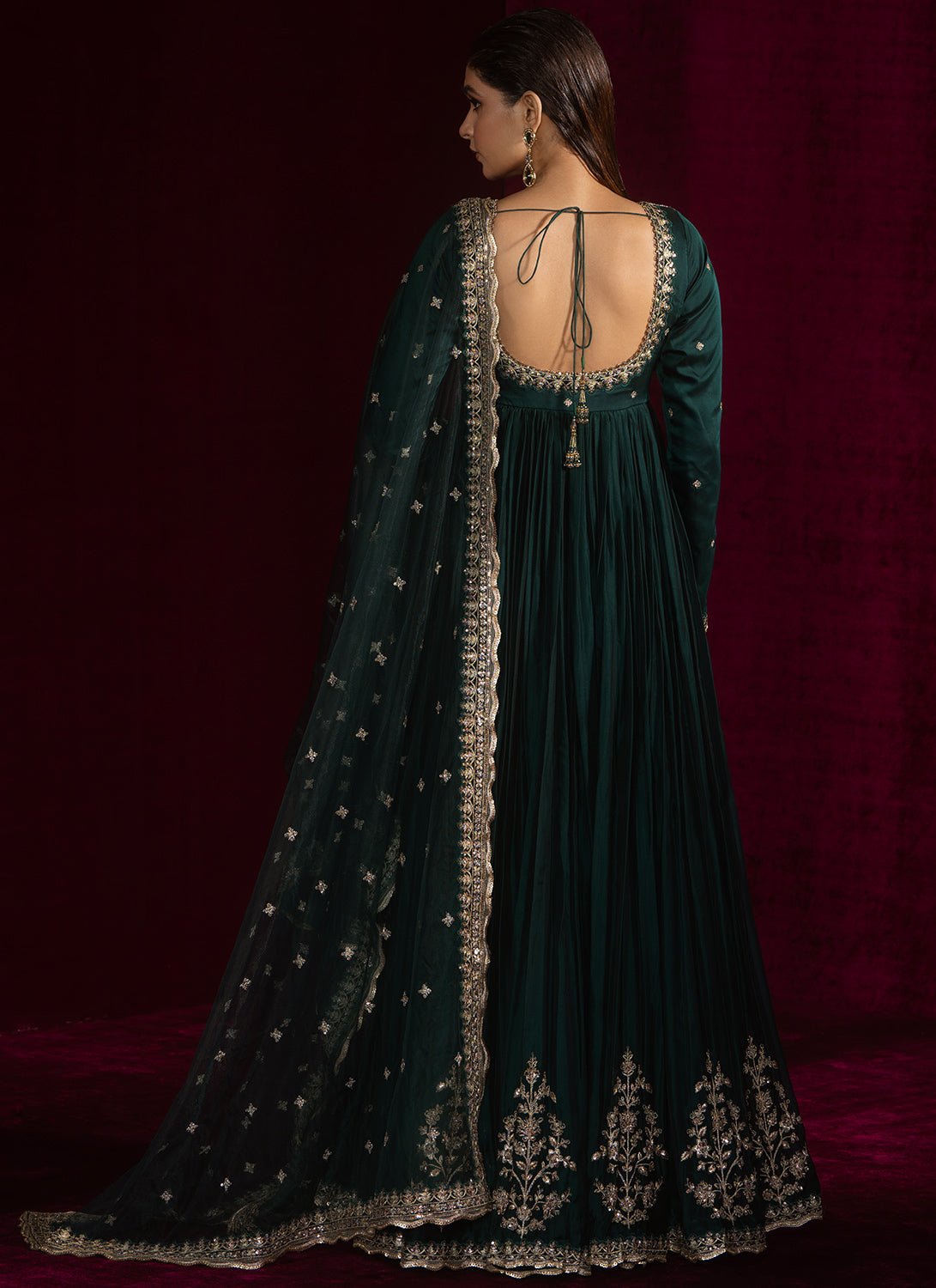 Green Embroidered Silk Anarkali - Lashkaraa