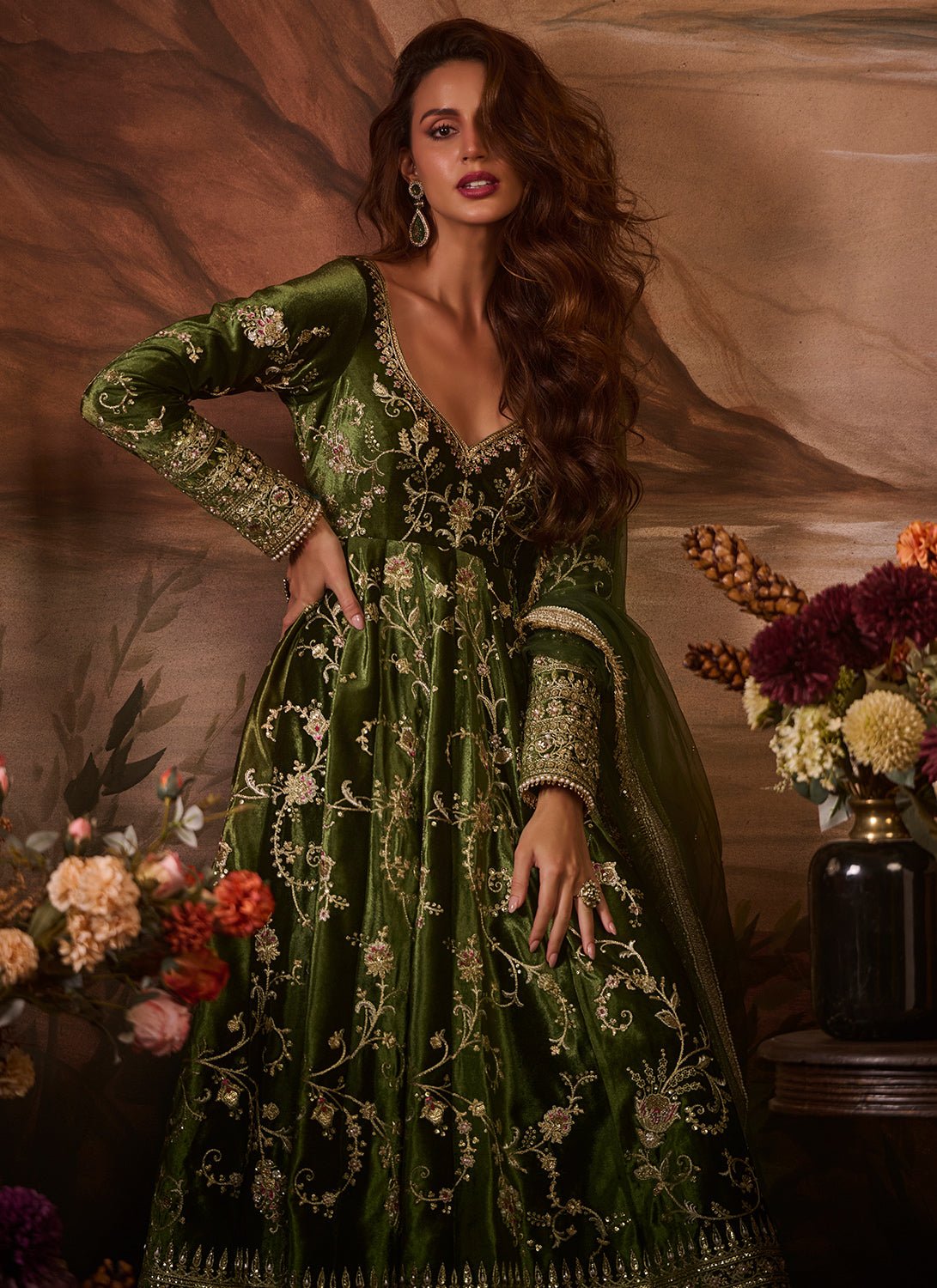 Green Embroidered Velvet Anarkali Green Embroidered Velvet Anarkali