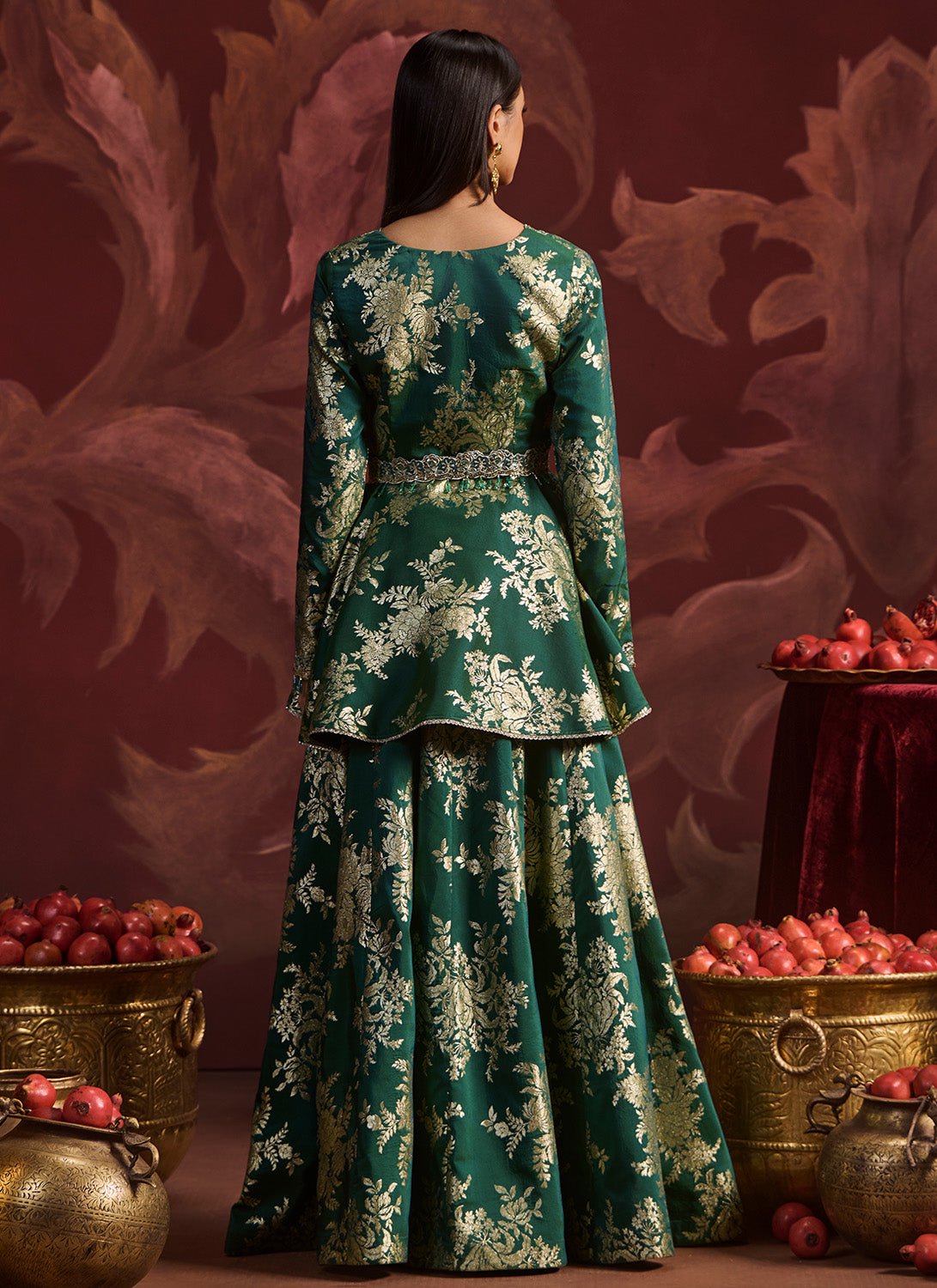 Green Peplum Style Sharara Set - Lashkaraa