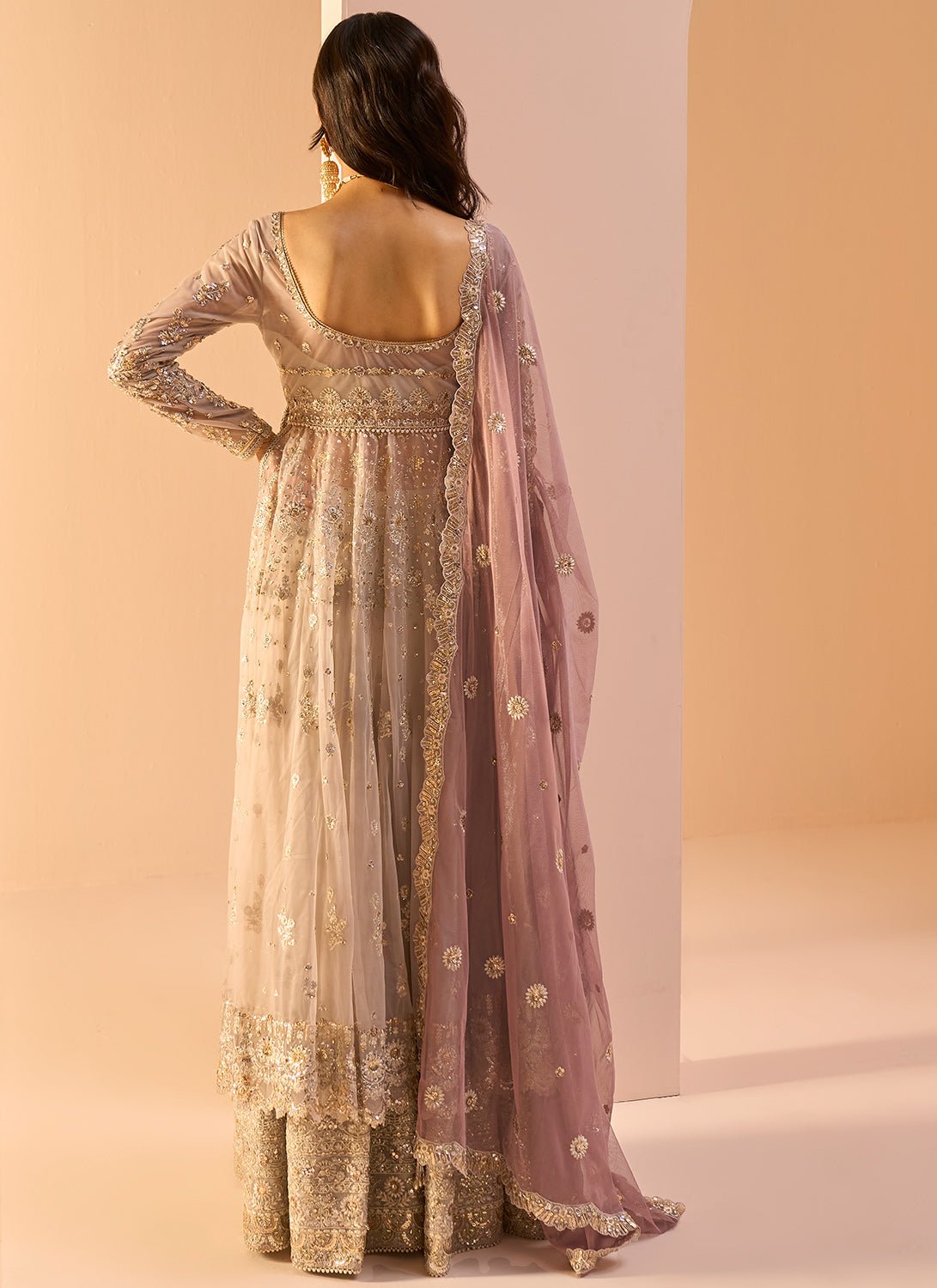 Grey Embroidered Anarkali Style Sharara - Lashkaraa