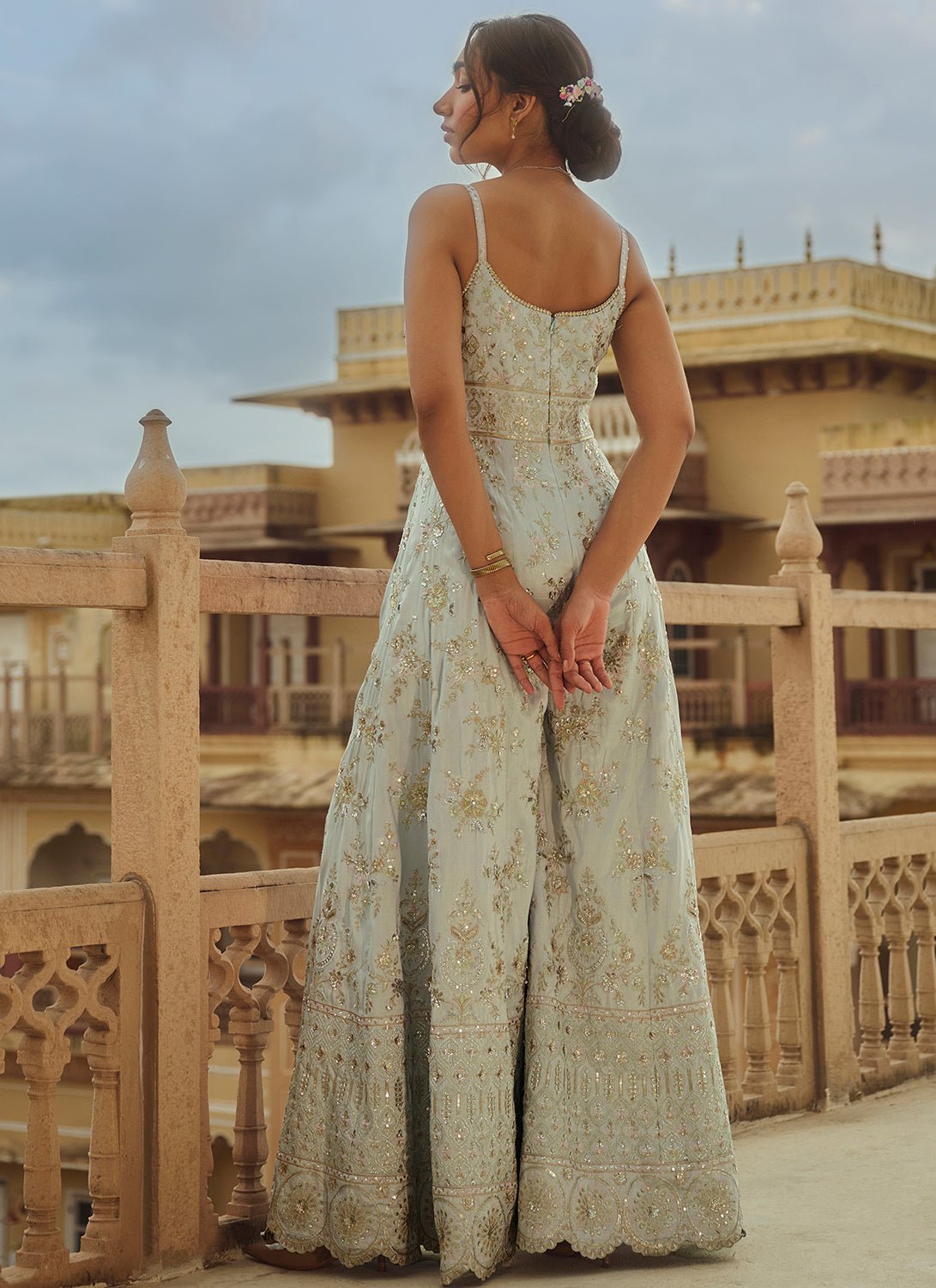 Grey Embroidered Silk Jumpsuit S