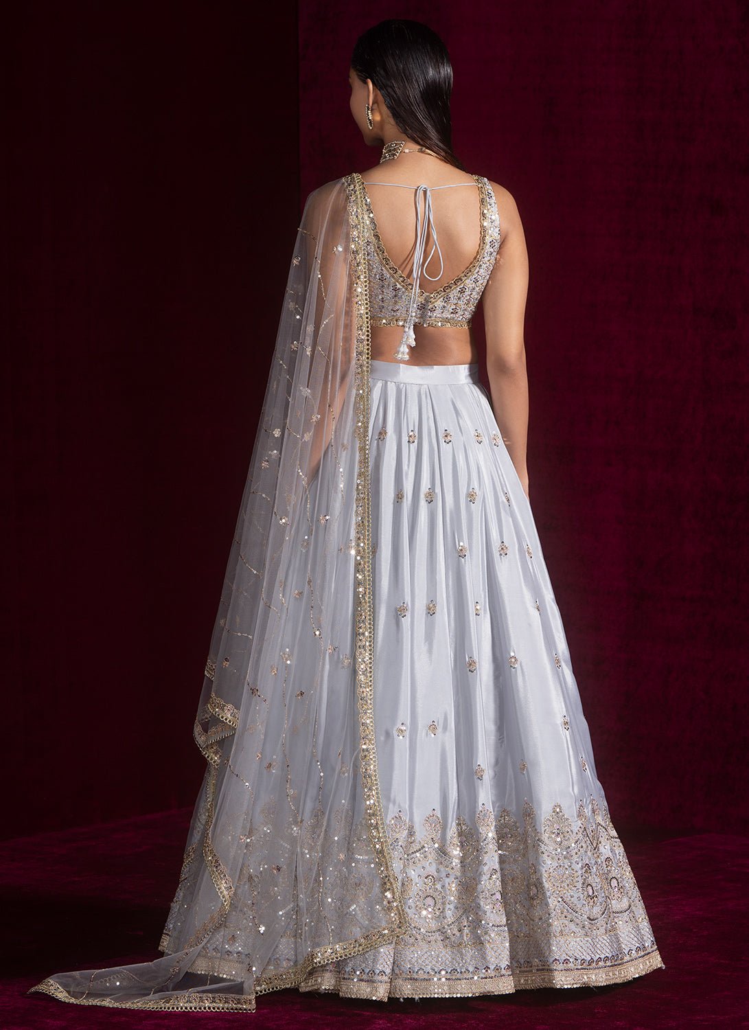 Grey Embroidered Silk Lehenga XXS