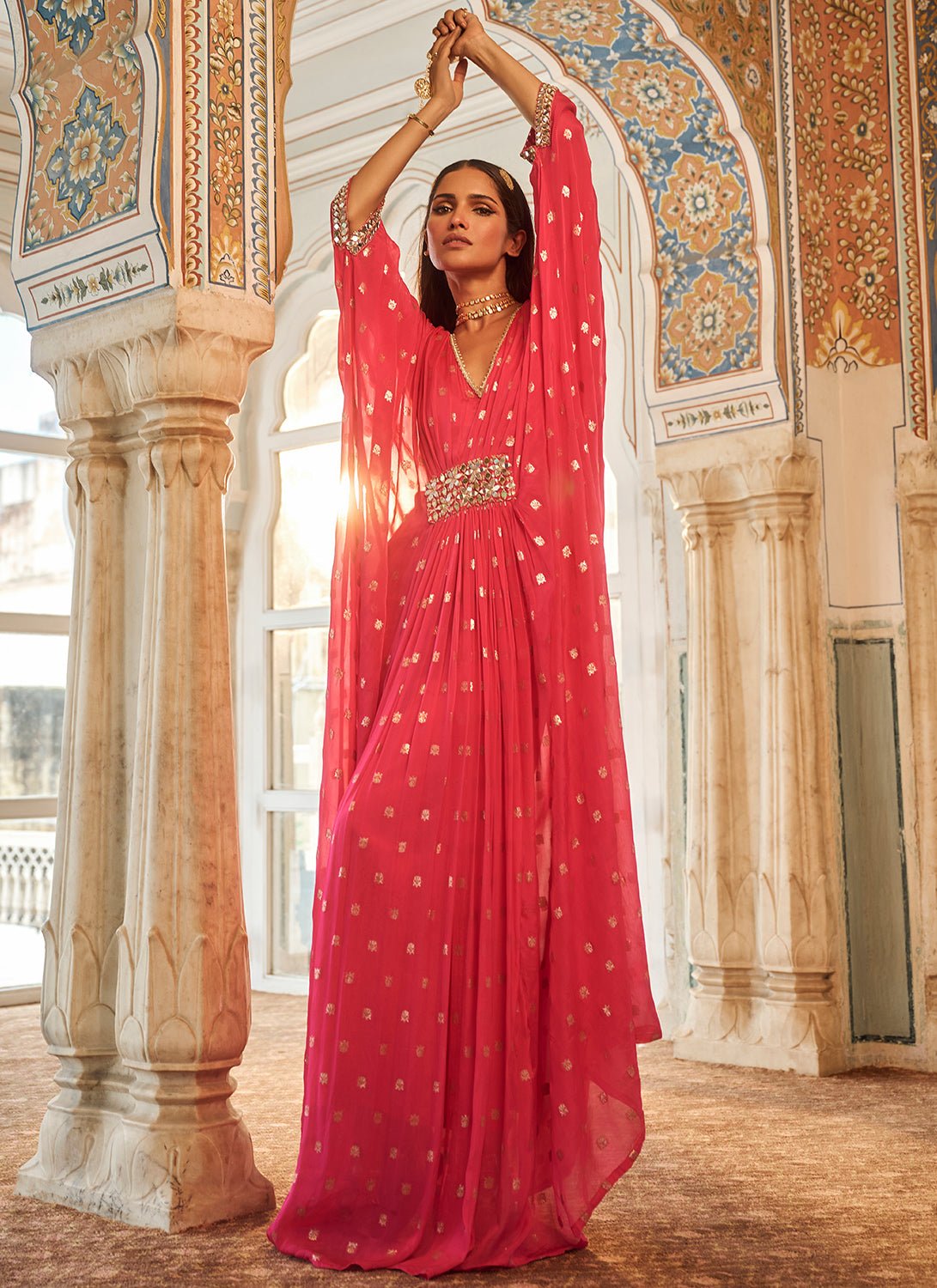 Hot Pink Embroidered Brocade Kaftan Hot Pink Embroidered Brocade Kaftan