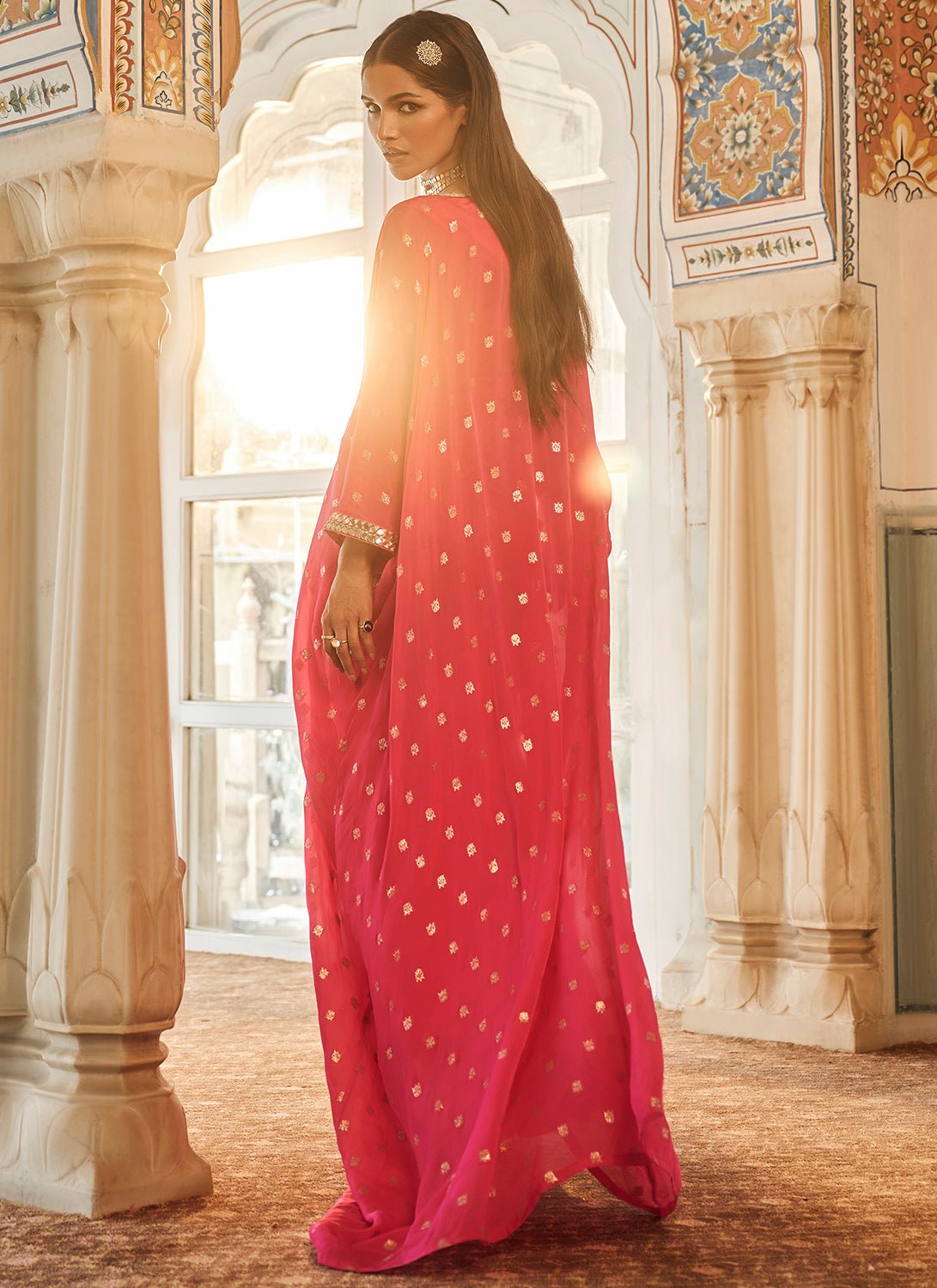 Hot Pink Embroidered Brocade Kaftan - Lashkaraa