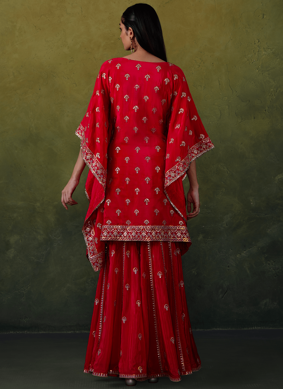 Hot Pink Embroidered Crepe Kaftan - Lashkaraa