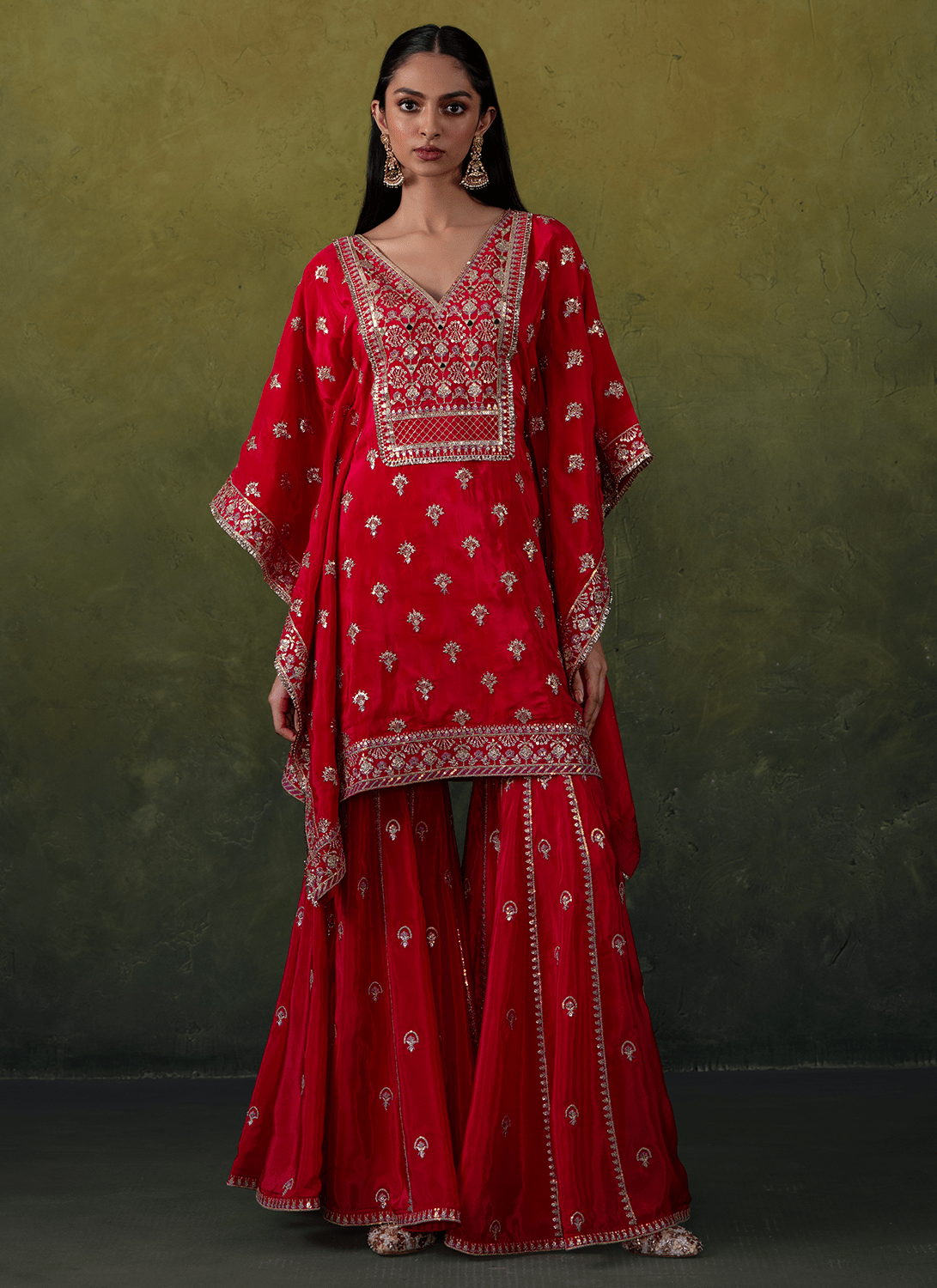Hot Pink Embroidered Crepe Kaftan - Lashkaraa