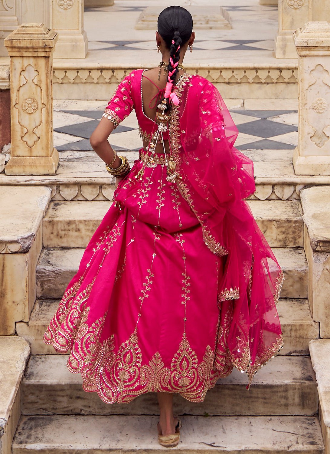 Hot Pink Embroidered Silk Lehenga Hot Pink Embroidered Silk Lehenga
