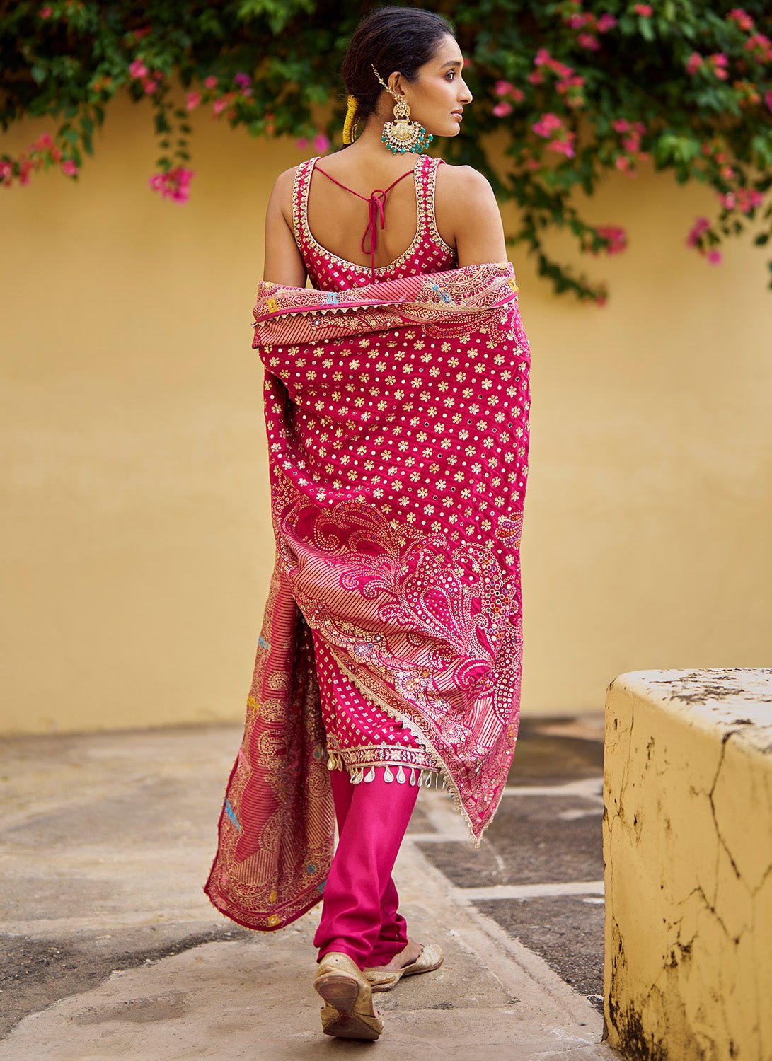Hot Pink Embroidered Viscose Silk Straight Suit - Lashkaraa