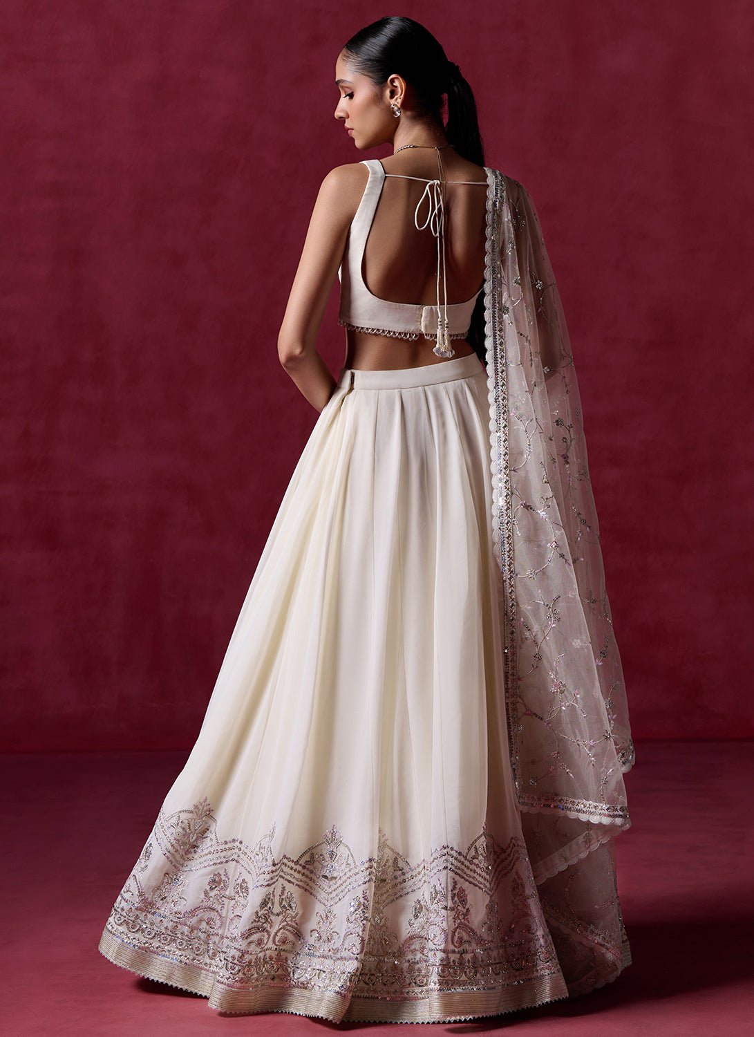 Ivory Embroidered Georgette Lehenga - Lashkaraa