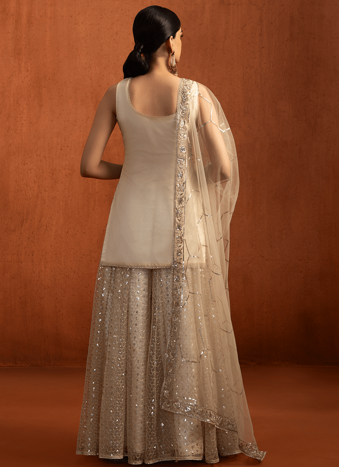 Ivory Embroidered Net Sharara Suit - Lashkaraa