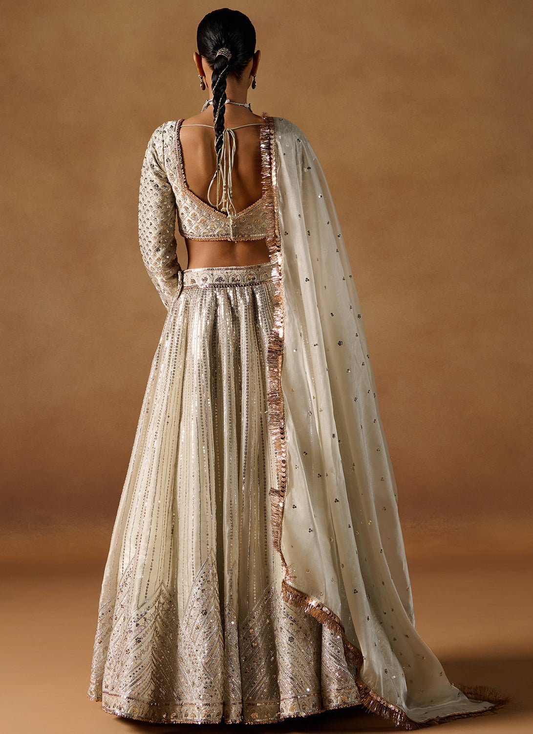 Ivory Embroidered Tissue Lehenga - Lashkaraa