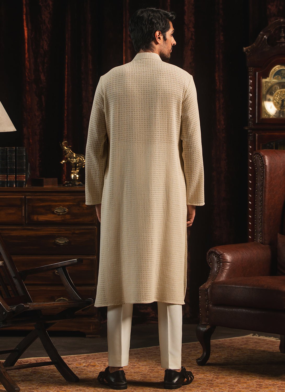 Ivory Knitted Cotton Kurta Set - Lashkaraa