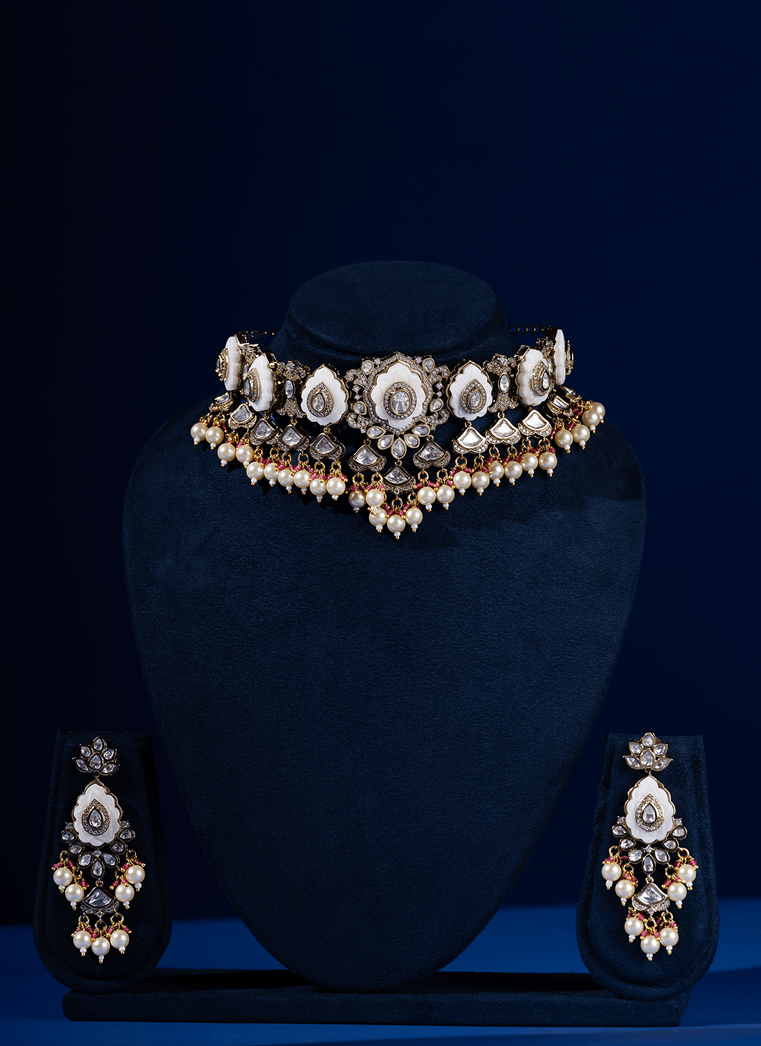 Ivory Meenakari and Pearl Necklace Set - Lashkaraa