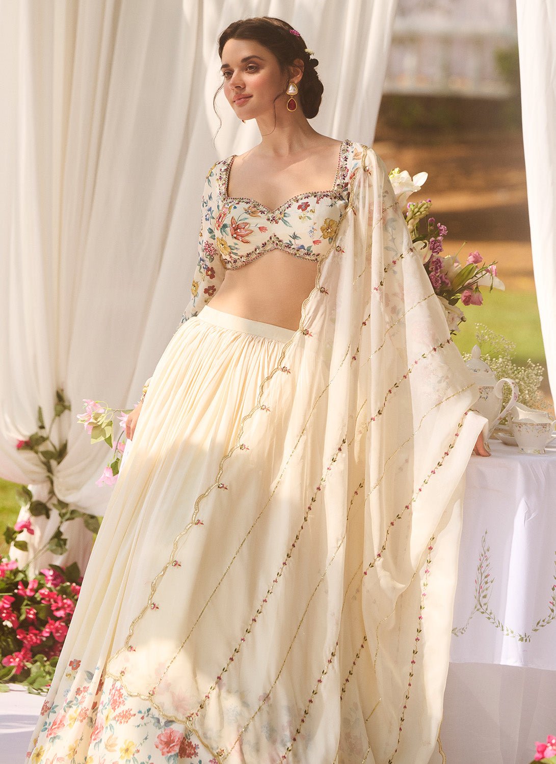 Ivory Multicolor Floral Embroidered Lehenga - Lashkaraa