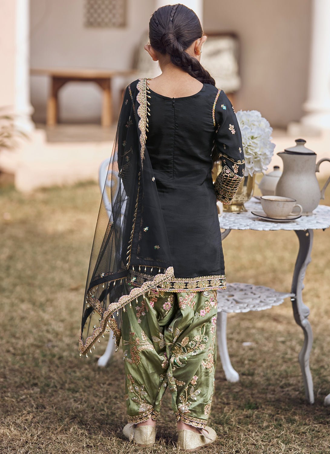 Kids Black Multicolor Embroidered Patiala Suit - Lashkaraa