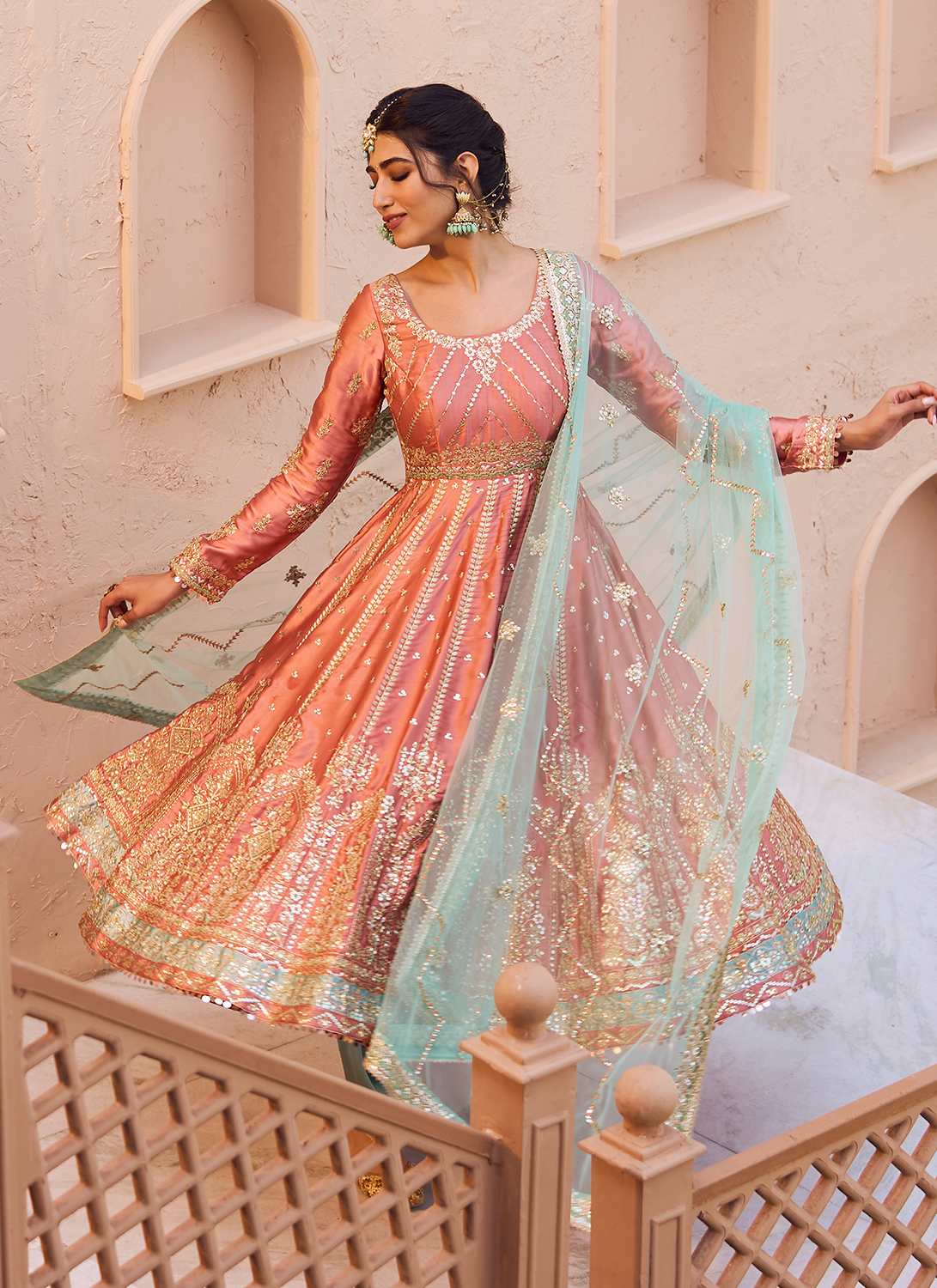 Rust and Blue Embroidered Patiala Suit