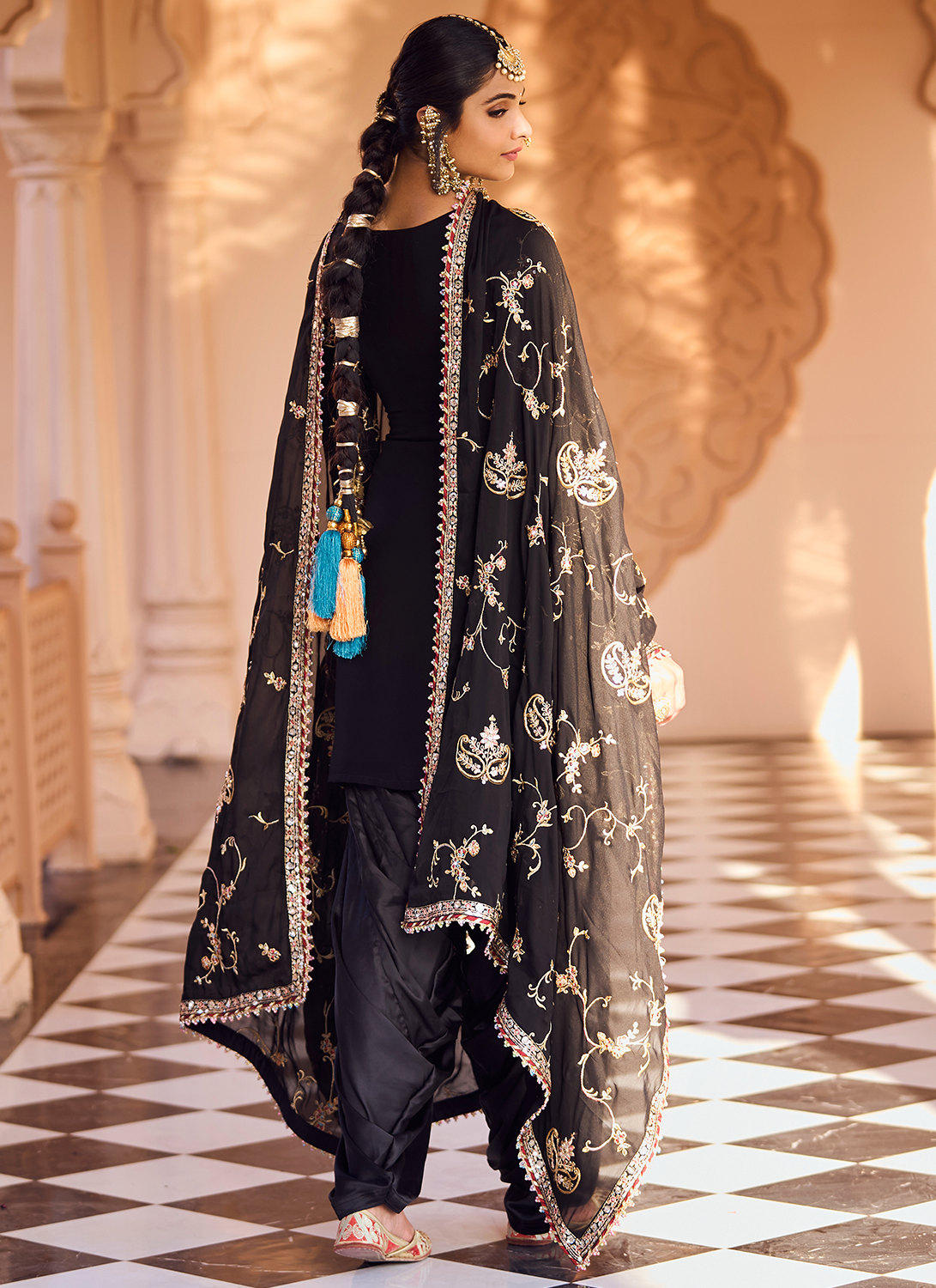 Black Embroidered Patiala Suit