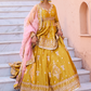 Yellow Embroidered Peplum Style Lehenga