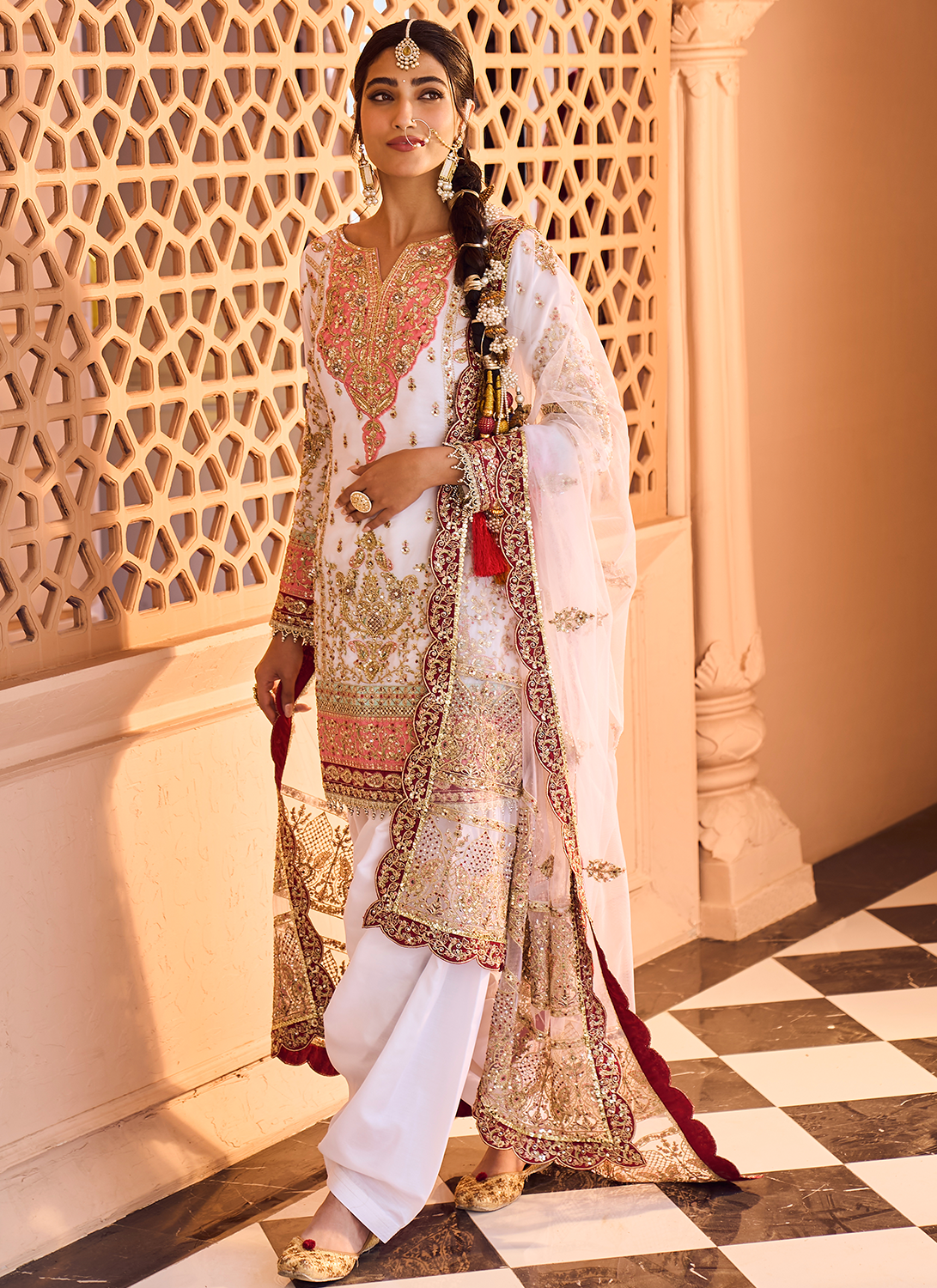 White Multicolor Embroidered Patiala Suit