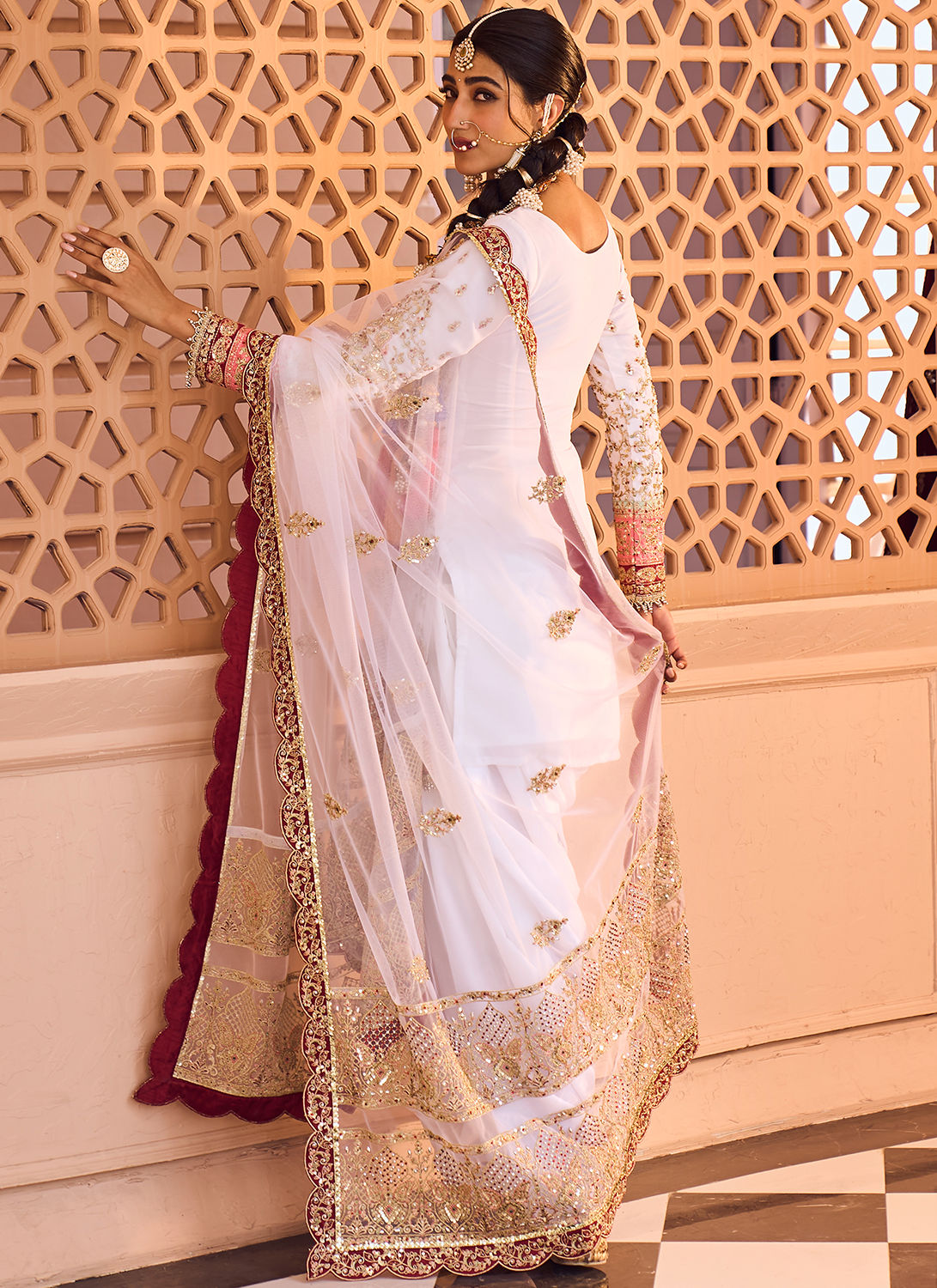 White Multicolor Embroidered Patiala Suit