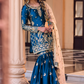 Teal and Peach Embroidered Gharara Suit