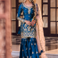 Teal and Peach Embroidered Gharara Suit